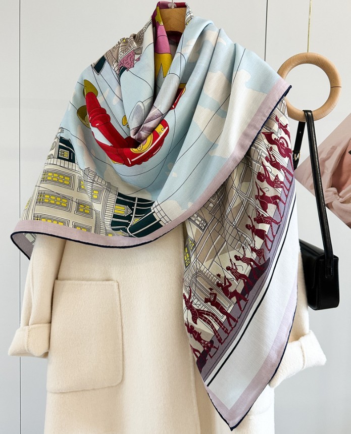70% Cashmere 30% Silk Scarf Double face print Large WrapWomen Square Shawl 53″