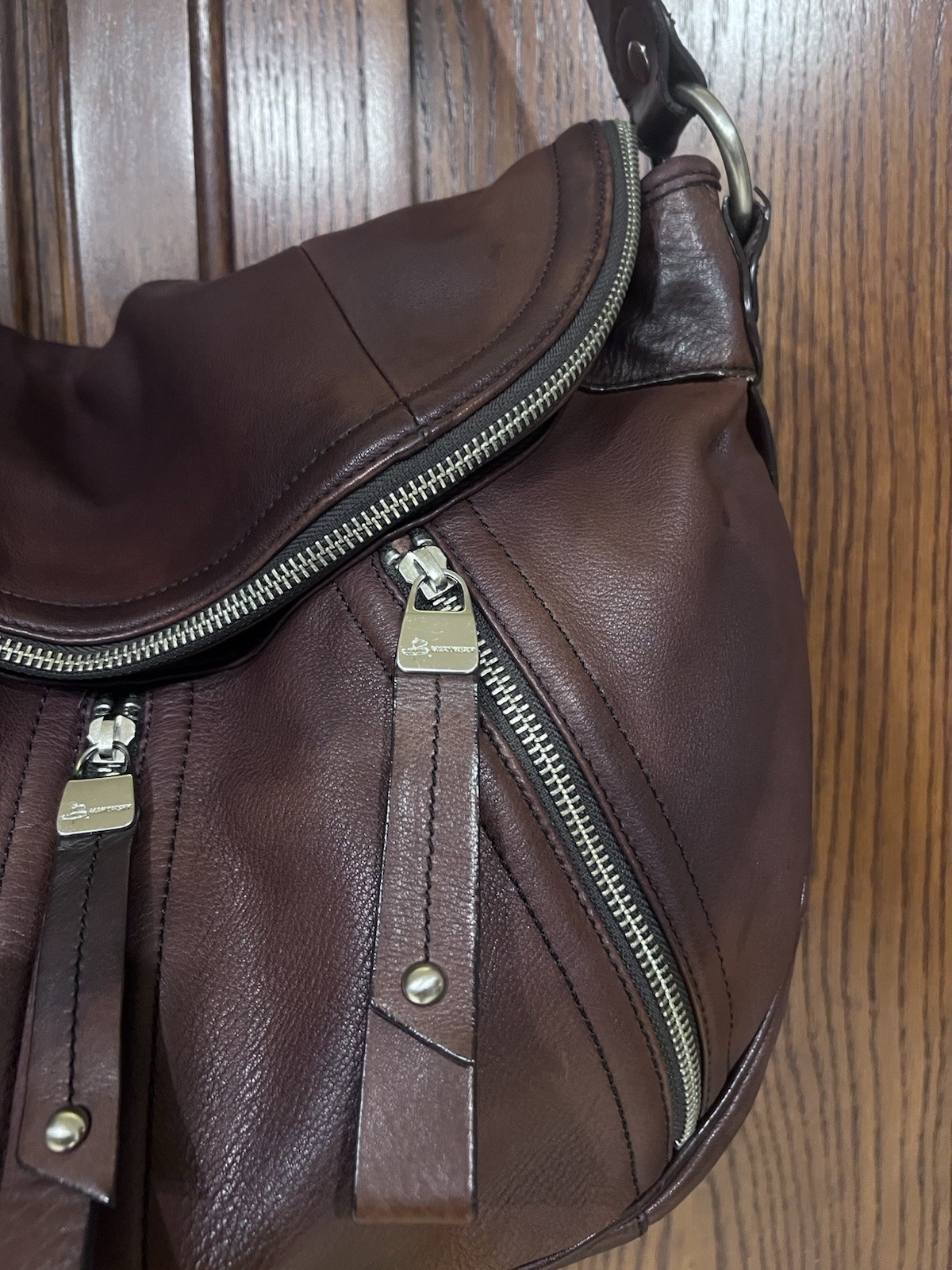 Y2K Leather Hobo Bag Oxblood Slouchy Flap Multi Zip Fringe Moto Avant Garde MINT
