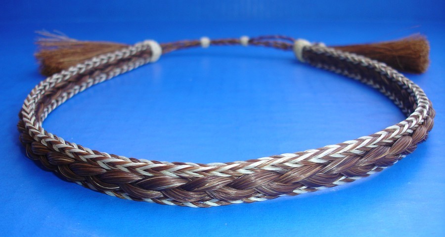 Western Decor Cowboy HAT BAND 5 Strand Brown/White Horsehair Double Tassel