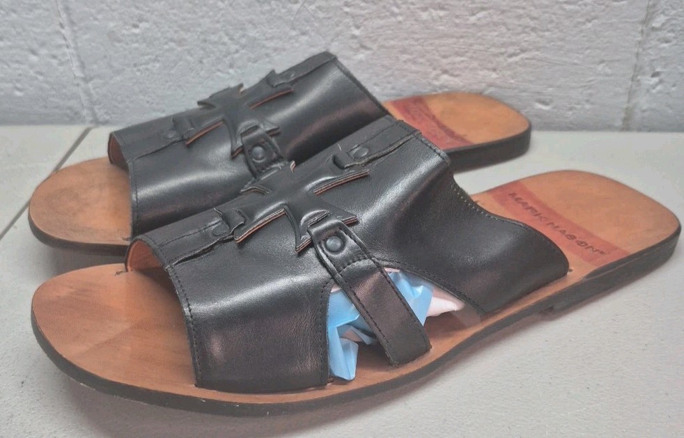 Vintage Mark Nason Slide Black Sandals Rock Never Dies Size 13 Made In Italy EUC