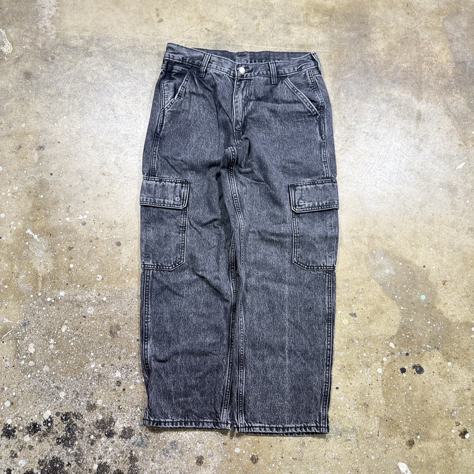 Levi’s Premium Lot 568 Stonewash Black Baggy 32×30 Cargo Jeans Mens Loose Fit