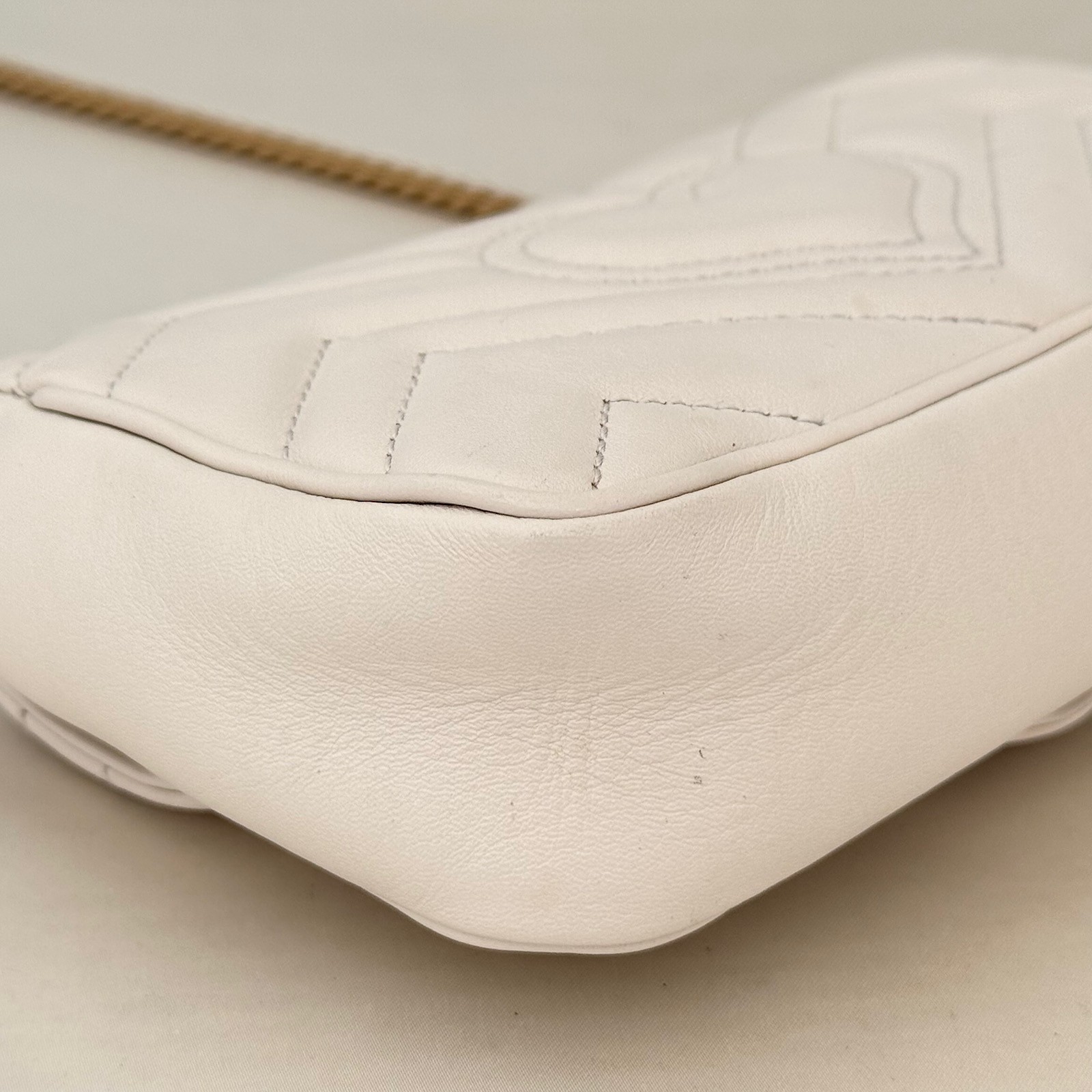 GUCCI GG Marmont 476433 Leather Chain Shoulder Bag White Crossbody with Dust Bag