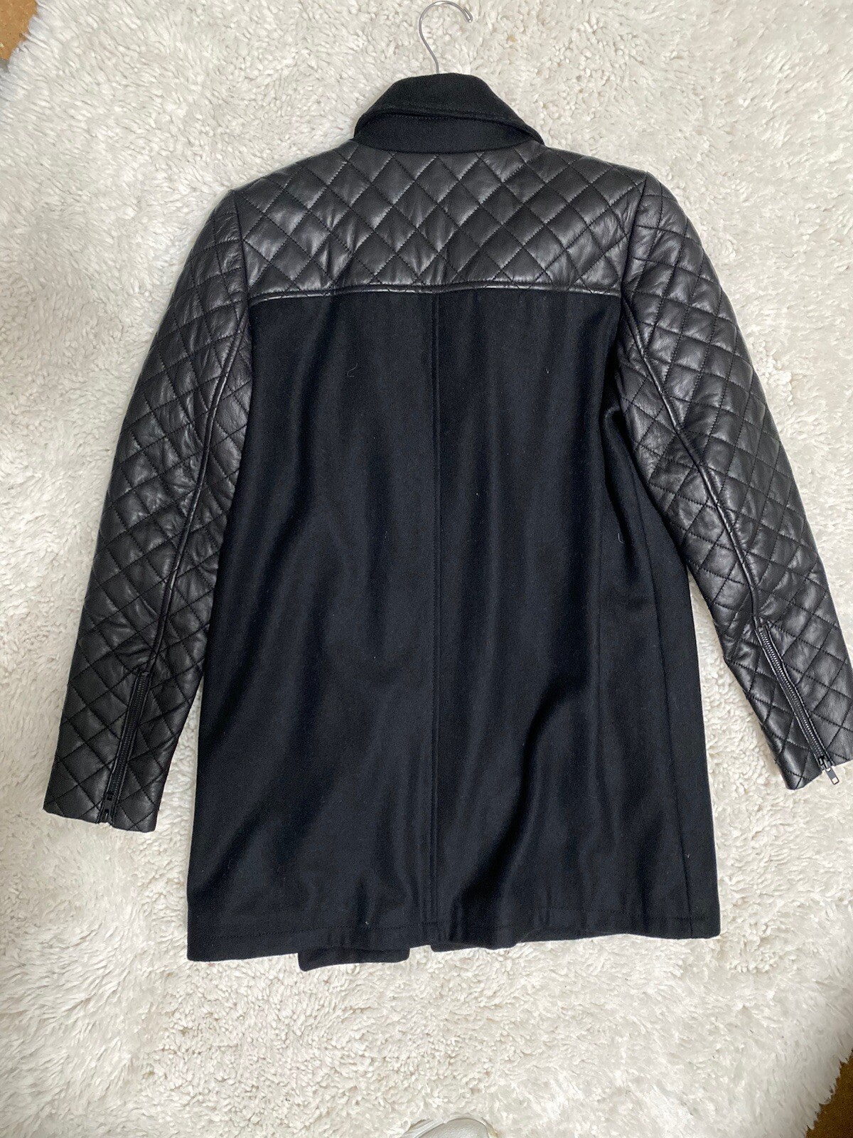 TROUVÉ Quilted 100% Leather Trim & Wool Blend Moto Jacket Women’s Sz M $258 NEW!