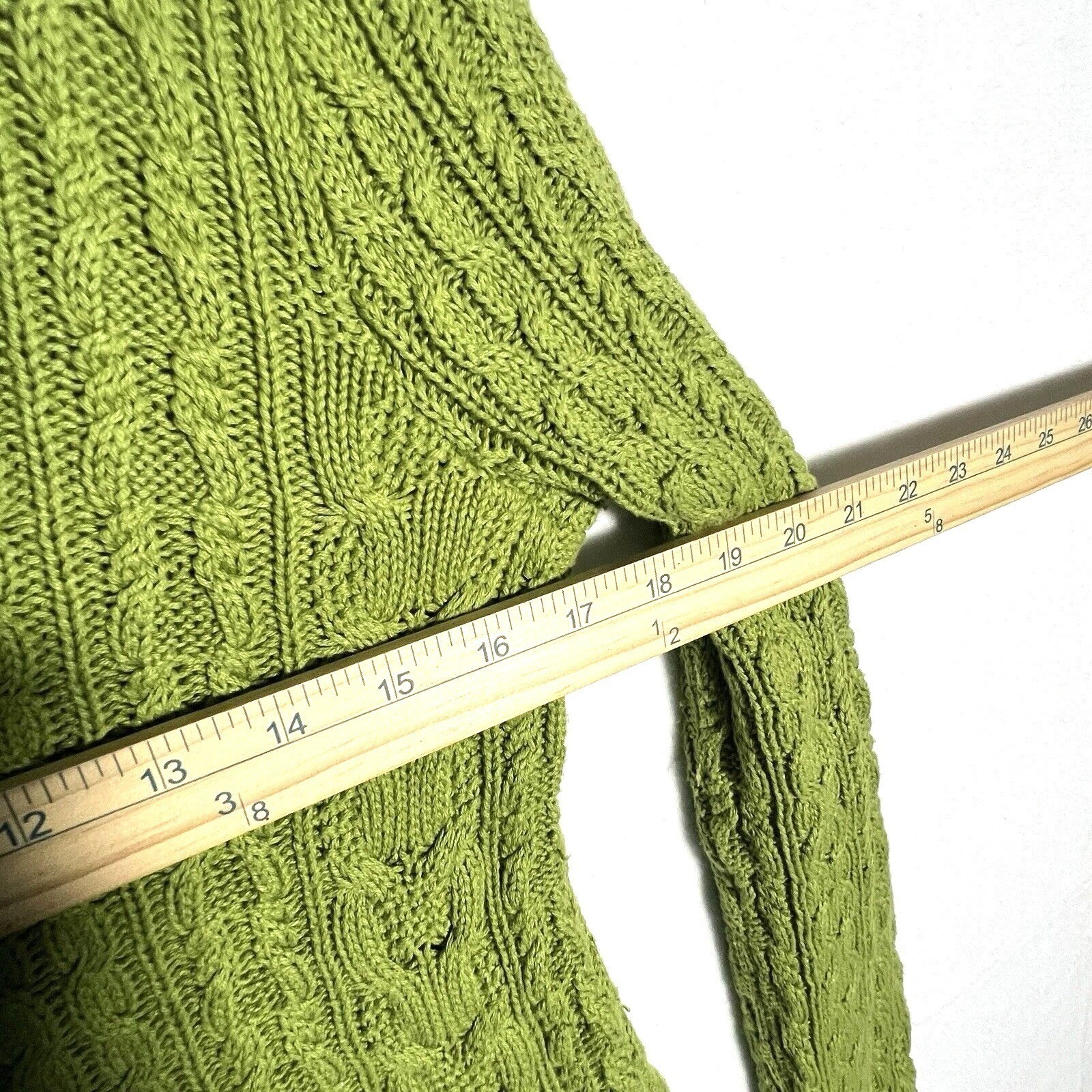 Jeanne Pierre Cable Knit Tunic Sweater Lace Up Green Womens Size Small S Pockets