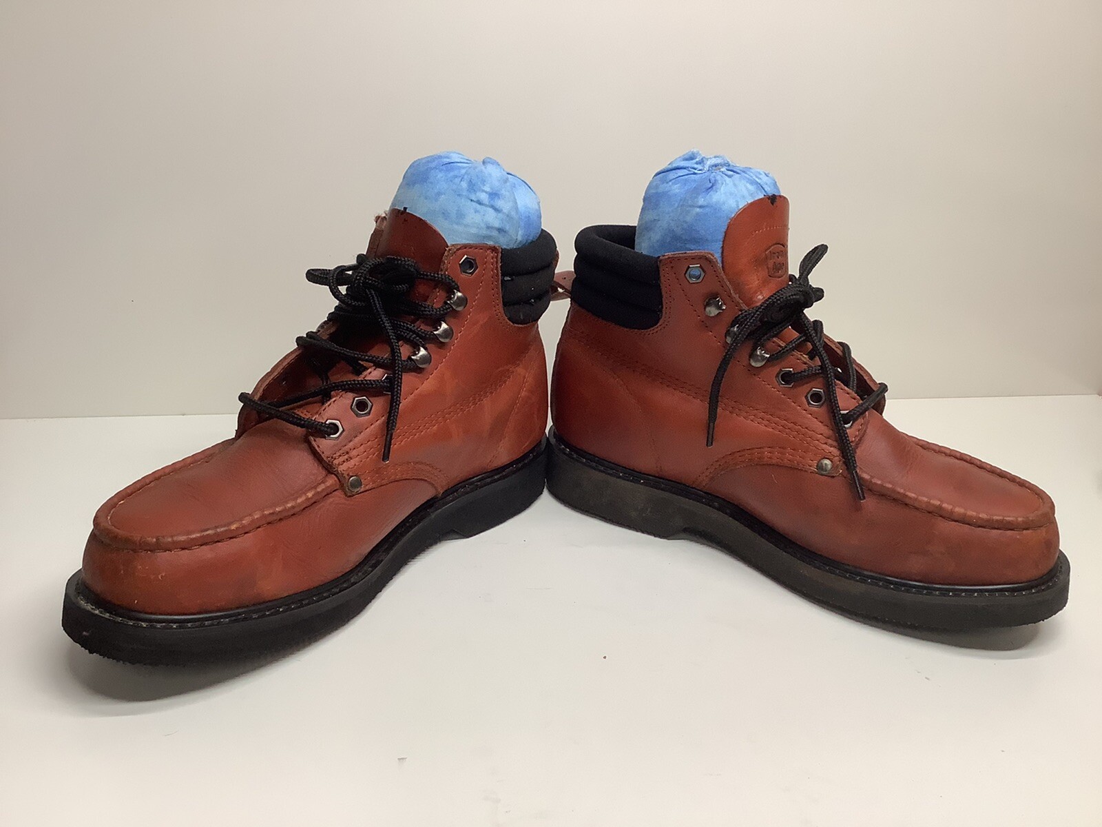 VTG MENS IRON AGE EH STEEL TOE MOCCASIN WORK ORANGE BRICK BOOTS SIZE 9.5 EE