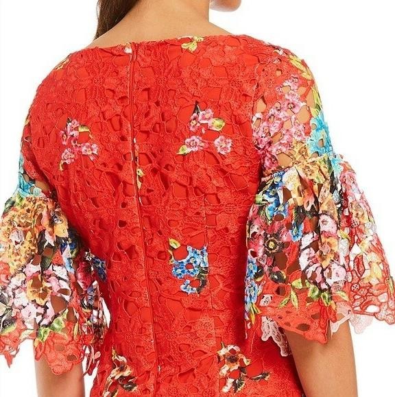 Belle BADGLEY MISCHKA ‘Cynthia’ Lace Eyelet Floral Scalloped Sheath Dress, 0