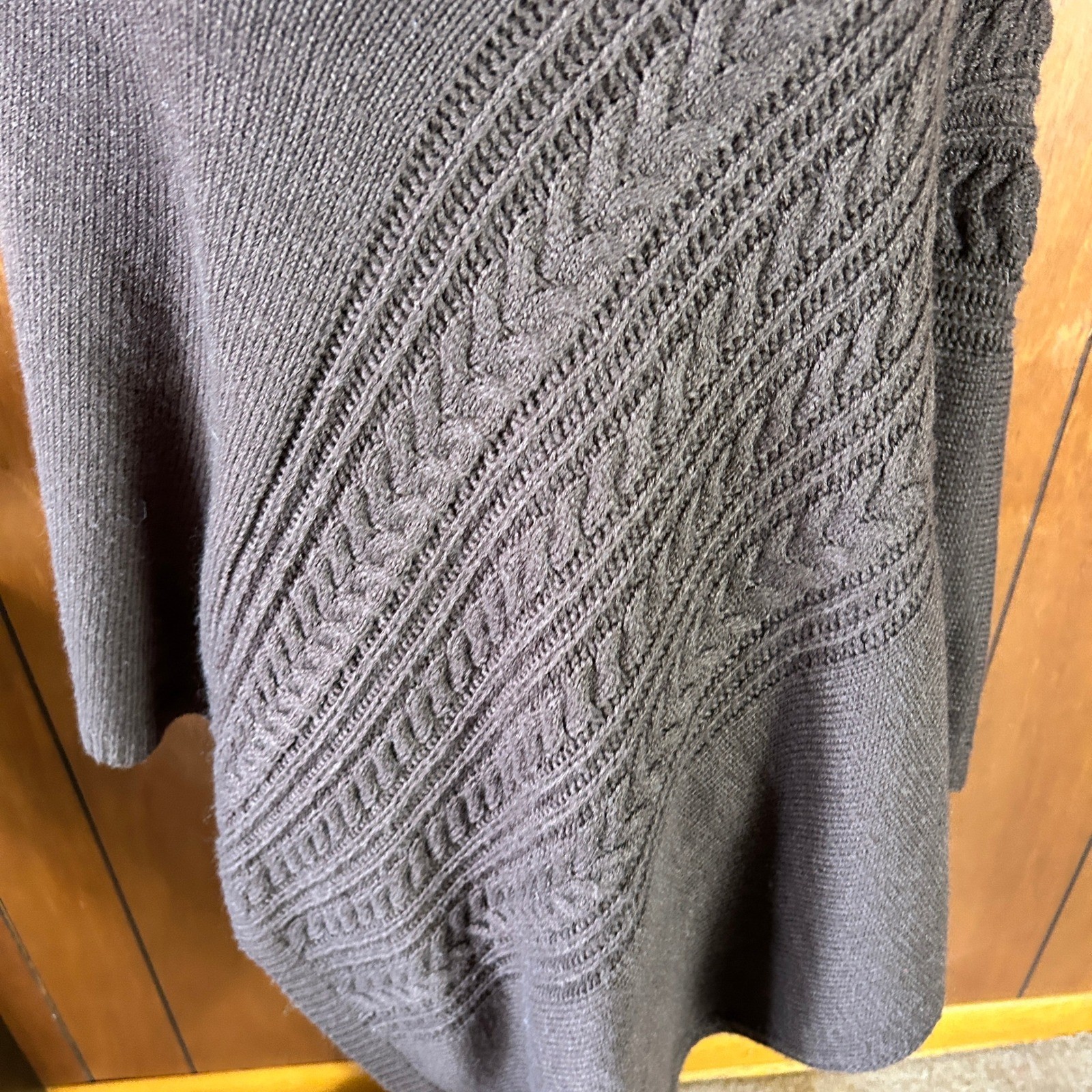 Charlie Paige Brown Cable Knit Turtleneck Asymmetrical Poncho Wrap One Size