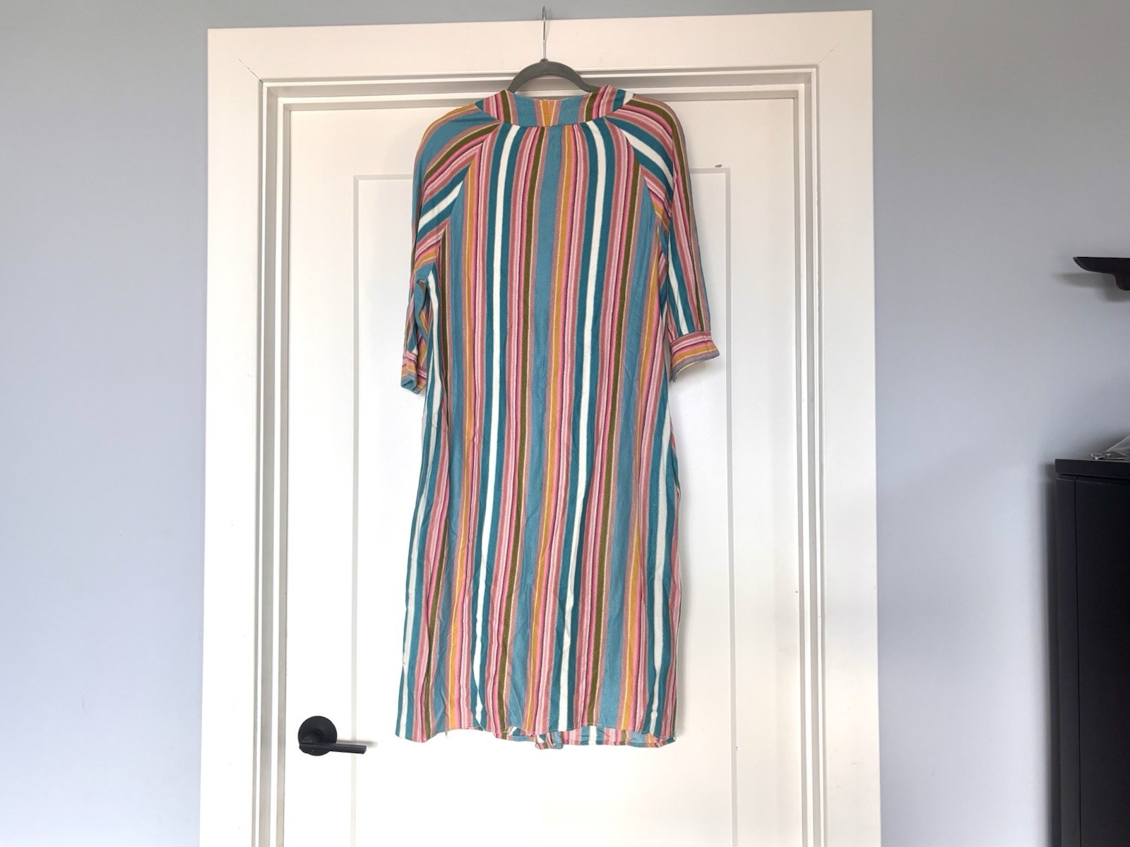 Vintage 70s Striped Colorful Terry Midi Lounge House Dress/ Pool Cover Up- Sz M