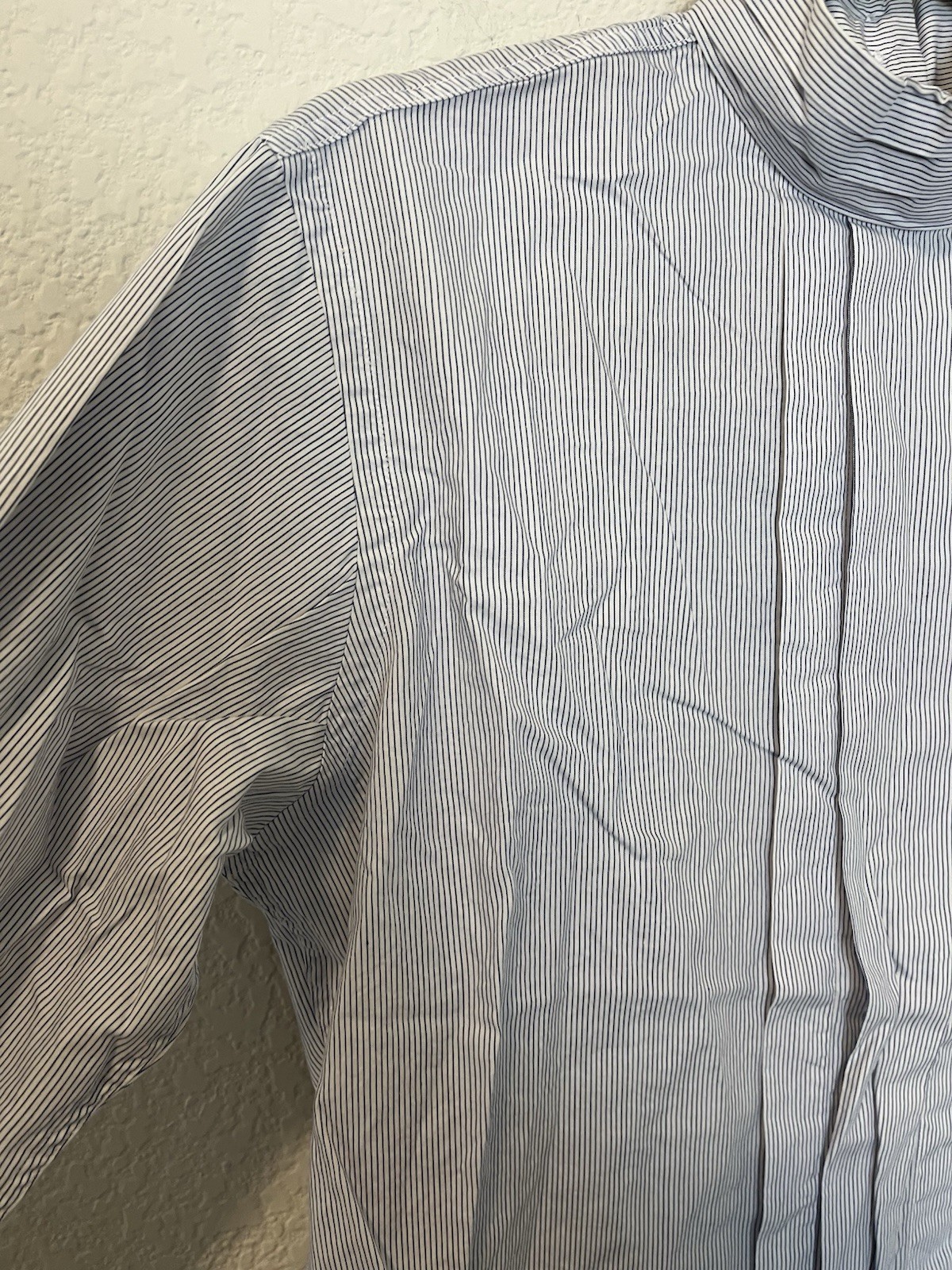 Lands End Blouse Women’s 8 Button Blue High Neck Long Sleeve Classic 100% Cotton