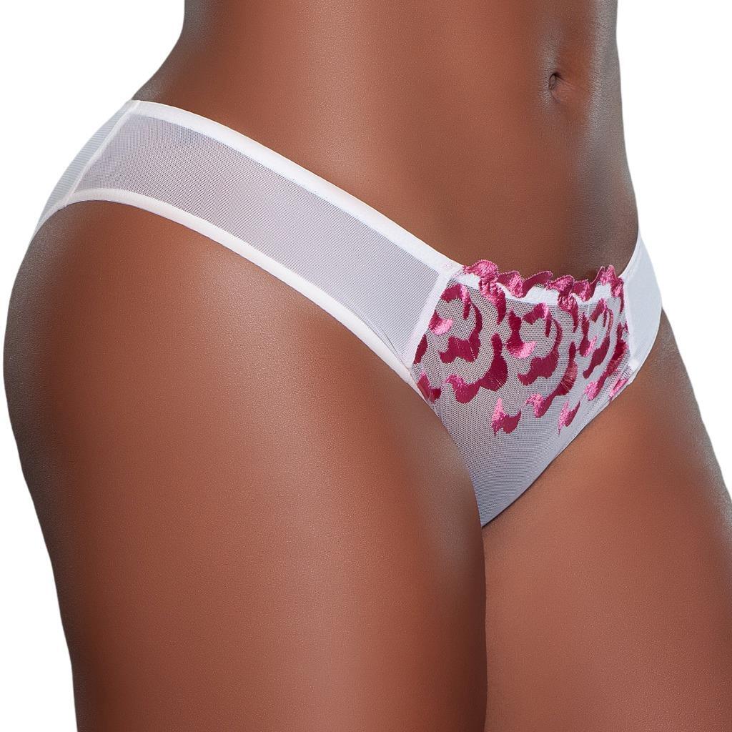 Embroidered Mesh Bikini Panty Sheer Stretch Lined Crotch Pink or Black 2227