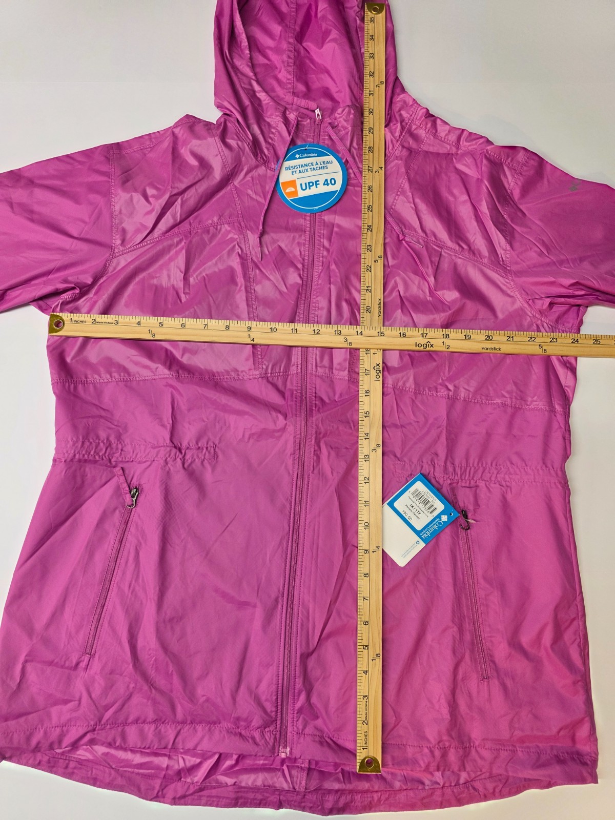 Columbia Flashback Windbreaker Long Jacket Womens 1X Pink Omni-Shade UPF 40 NWT