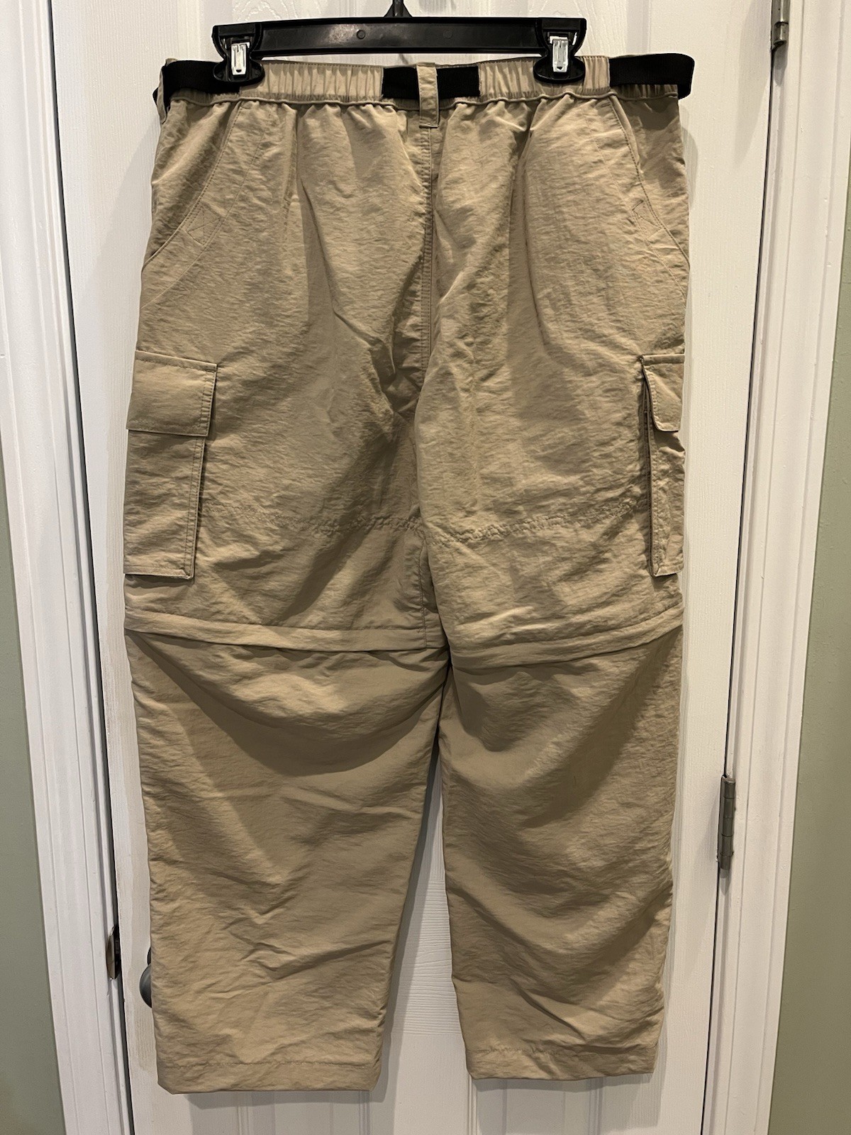 NWT Lands End Mens M Convertible Hiking Pants Nylon Zip Off Belted Trail Khaki