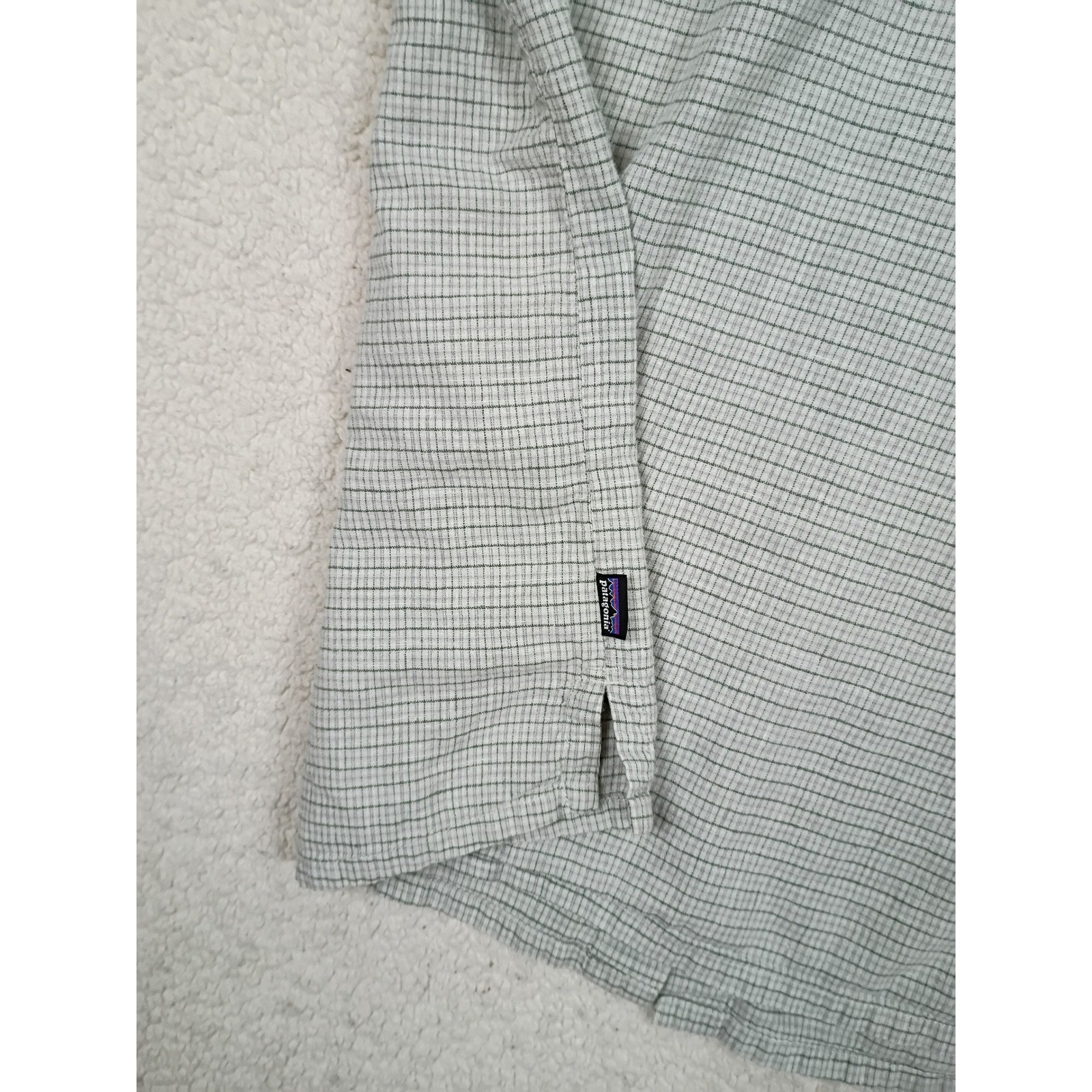 Patagonia Worn Wear Shirt Mens XL Grey Hemp Organic Cotton Grid Short Sleeve