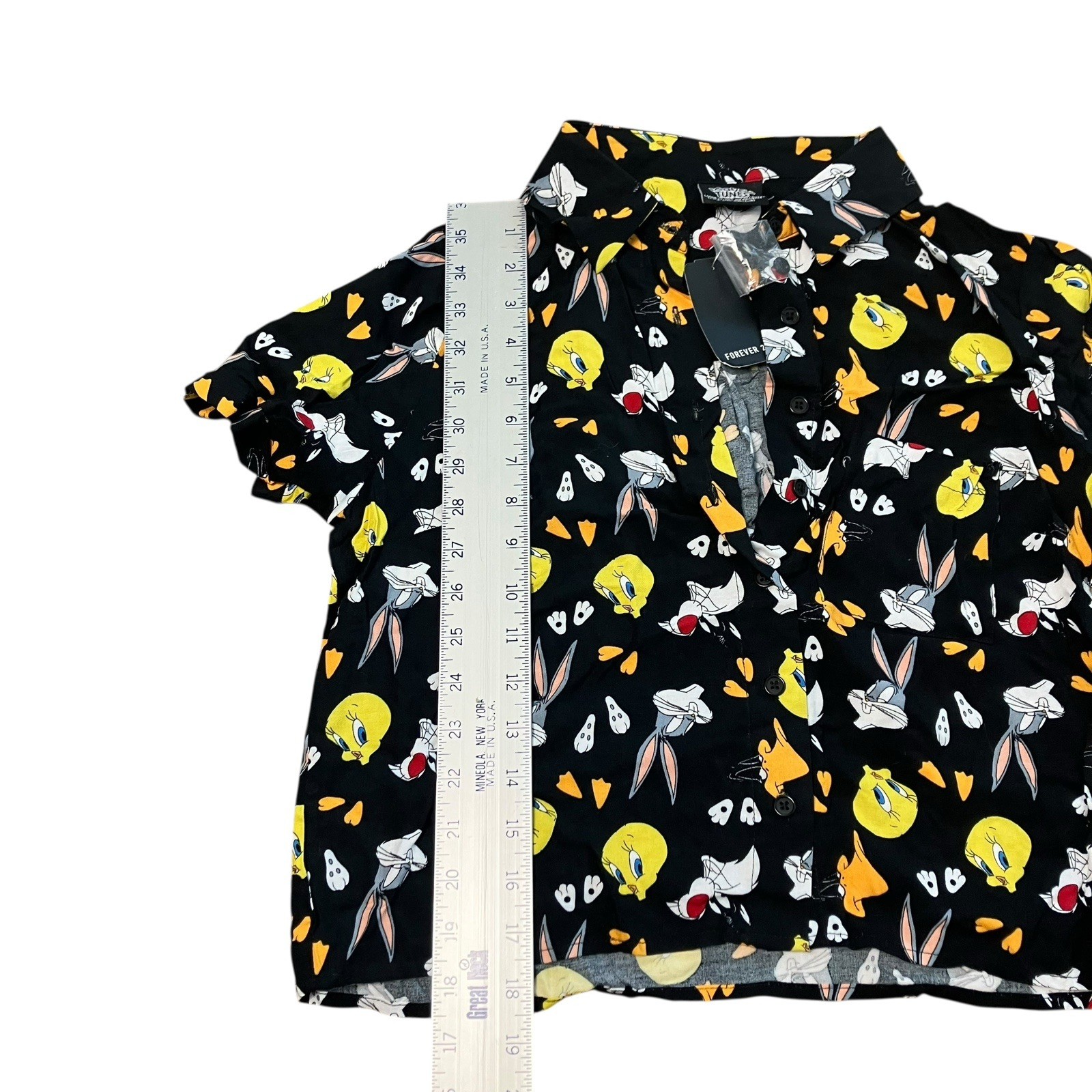 Looney Tunes Shirt Womens Black Button Up Cartoon Novelty Sz M Tweety Bugs