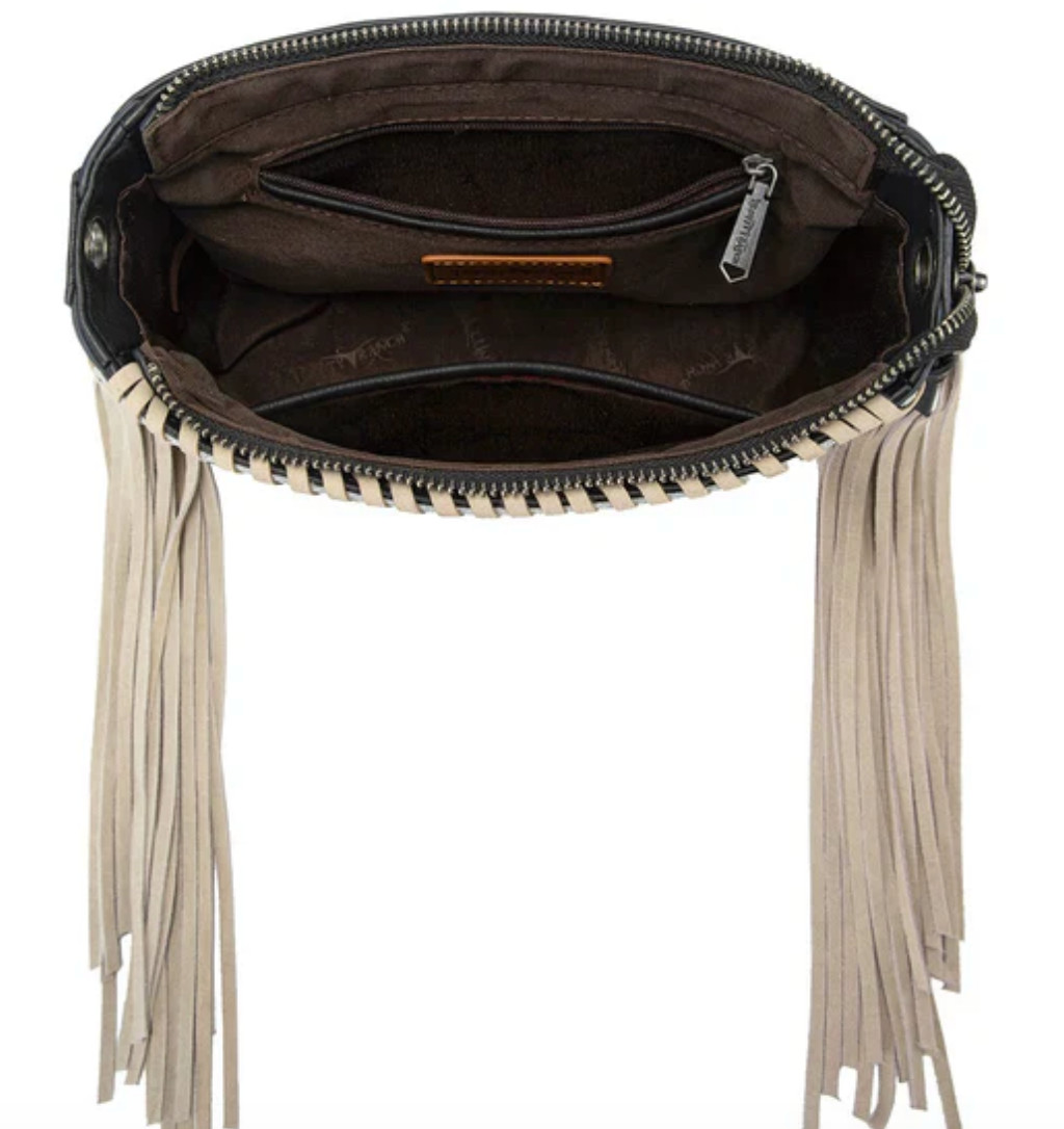 TRINITY RANCH COWHIDE FRINGE CROSSBODY BAG