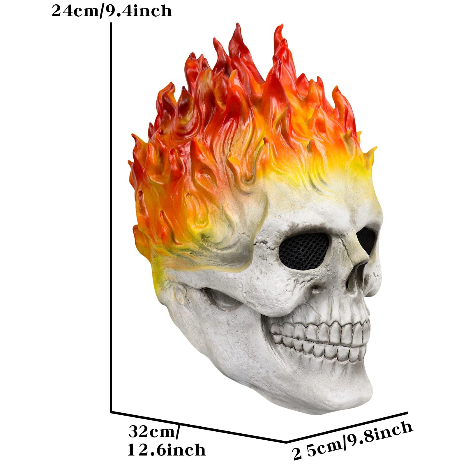 EJWCIG Ghost Mask Demon Flame 12.6in/32cm*9.8in/25cm*9.4in/24cm, Skull