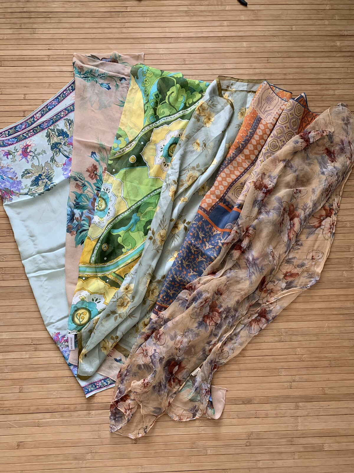 Set of 6 (Six) Multi-Colored Multi-Patterned Silk/Rayon Scarves
