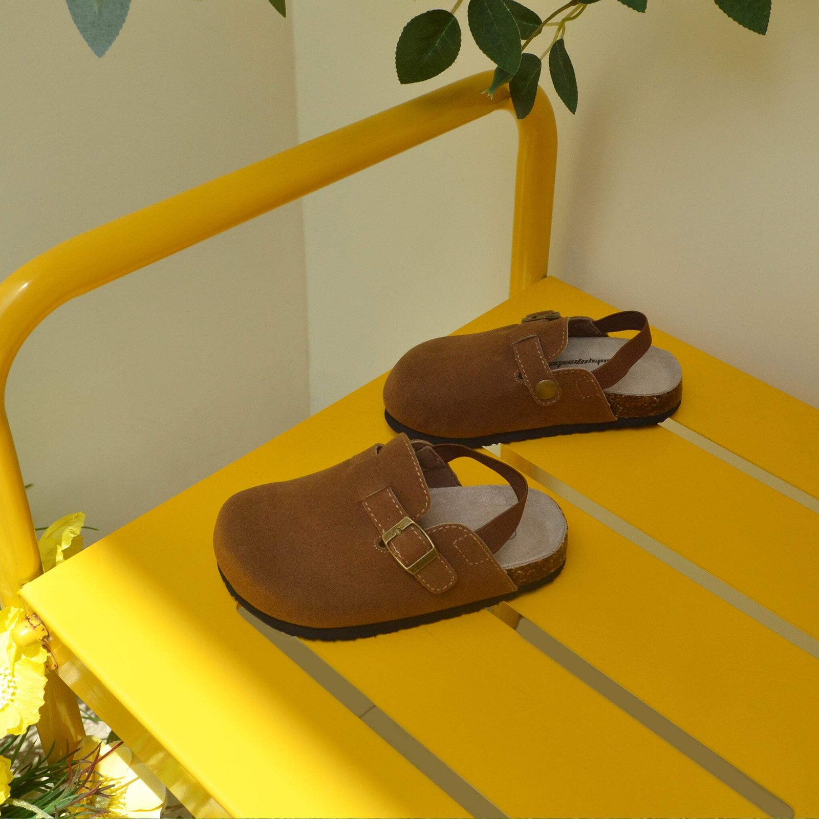 Toddler Kids Suede Nonslip Clogs Adjustable Buckle Cork Footbed Back Strap Shoes