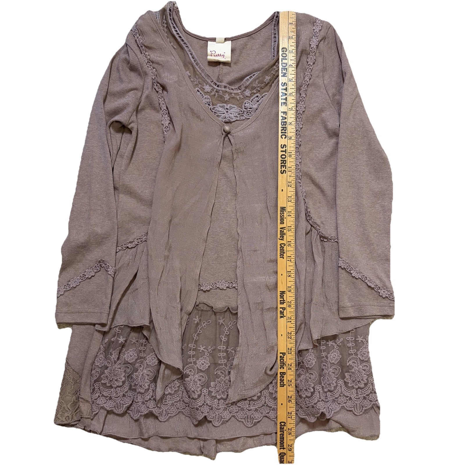 Pretty Angel Beige Fairy Whimsy Boho Lace Blouse Top Women Medium