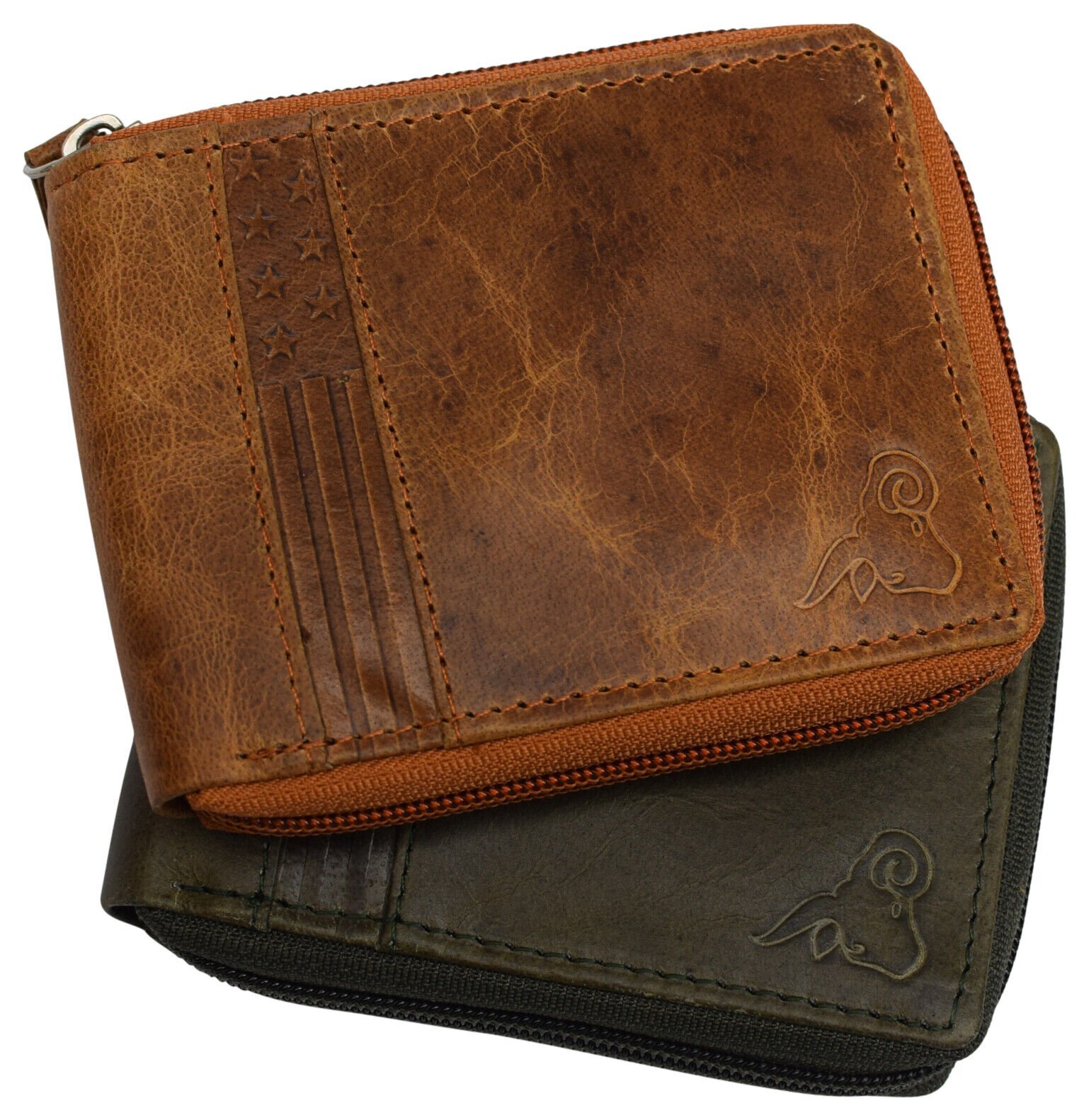 Mens Real Leather Wallet RFID Blocking Zip Around ID Card Window Bifold Purse