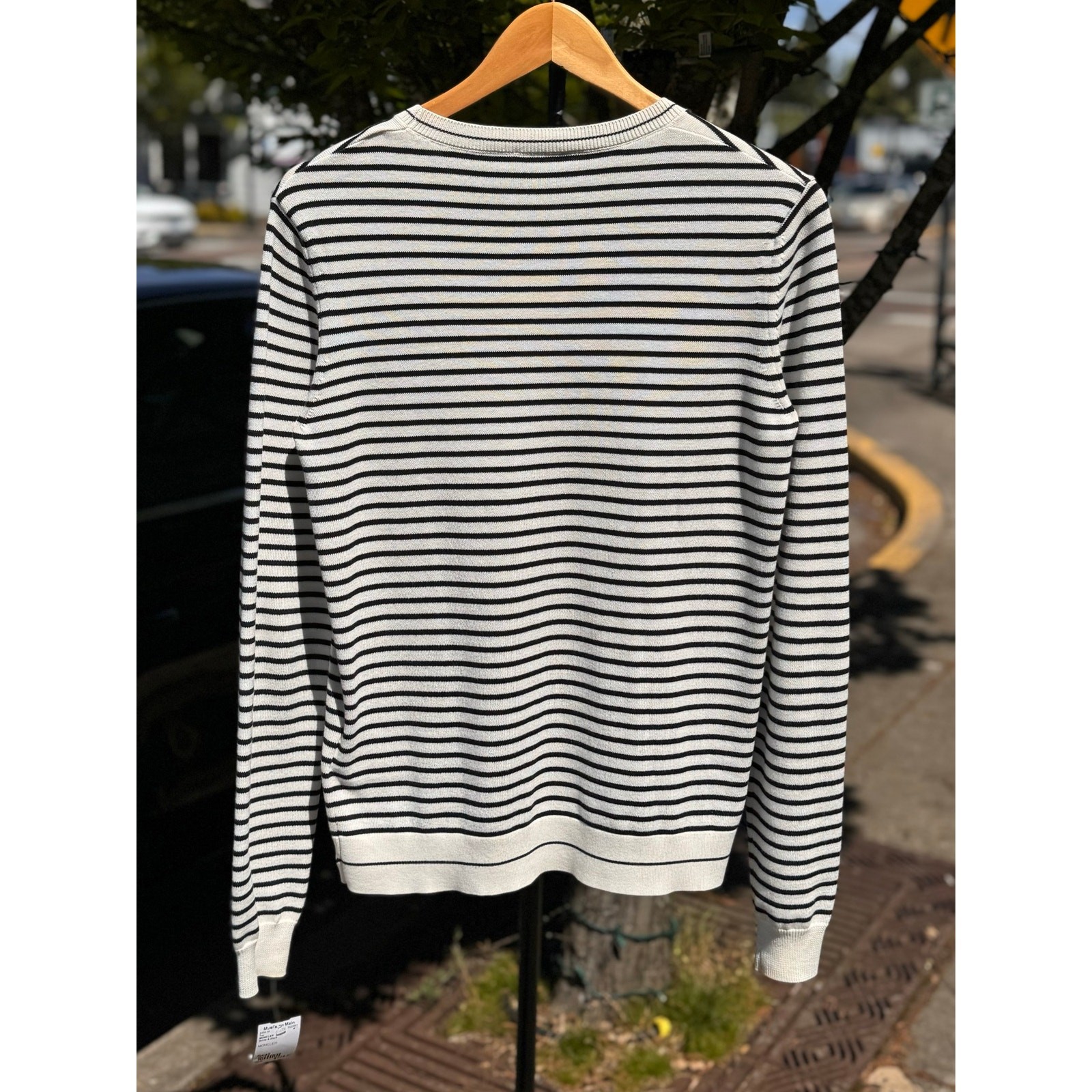 MONCLER Striped Logo Embroidered 100% Cotton Knit Pullover Sweater Top Small