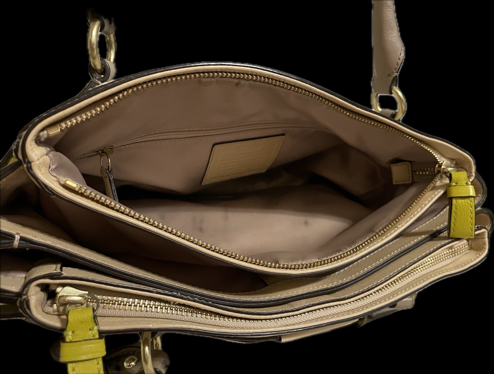 Coach Madison Colorblock Kara Carryall Satchel Parchment and Kiwi Gold Hardware