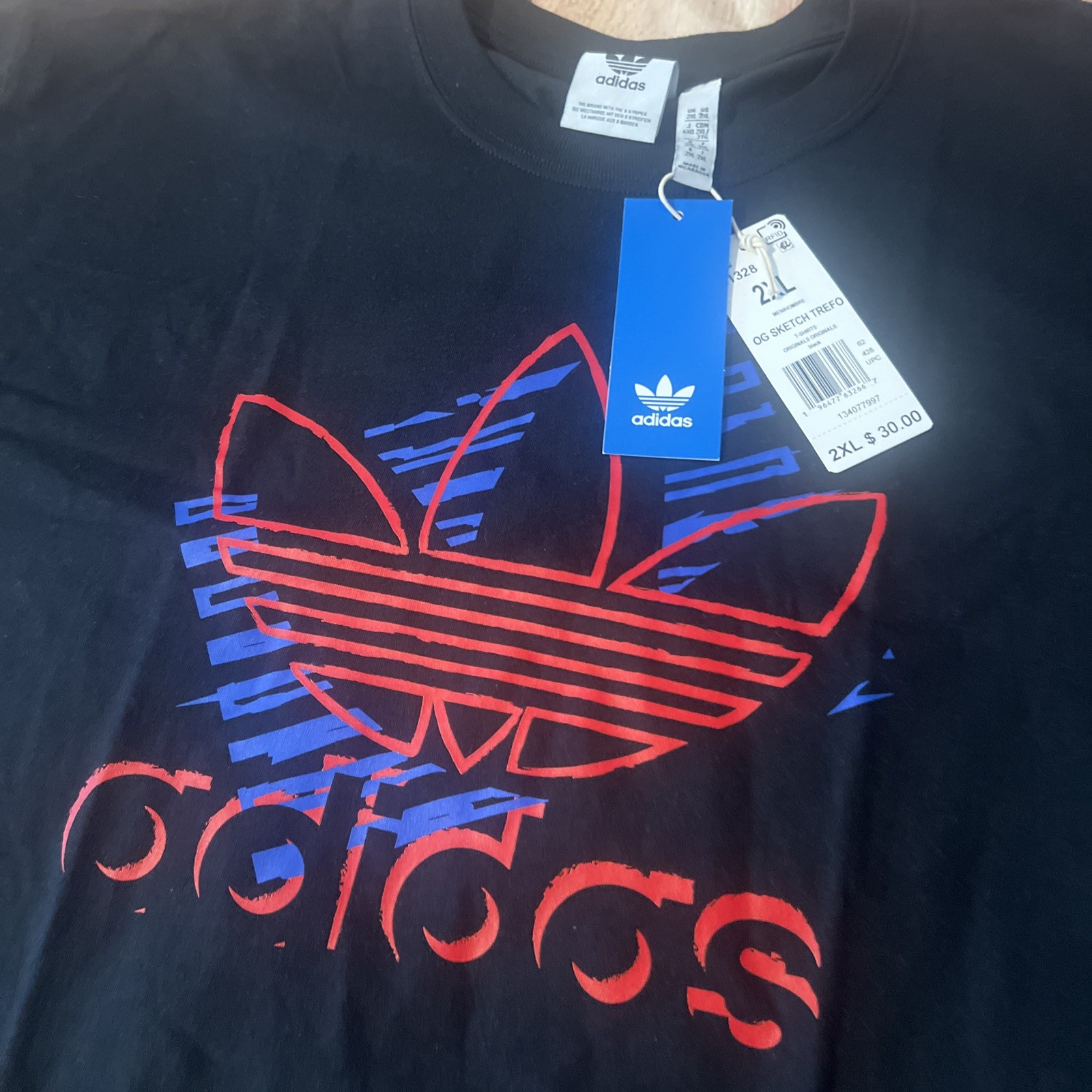 NWT Adidas Men’s 2XL Short Sleeve Crew Neck T-shirt Black OG Sketch Trefo $30