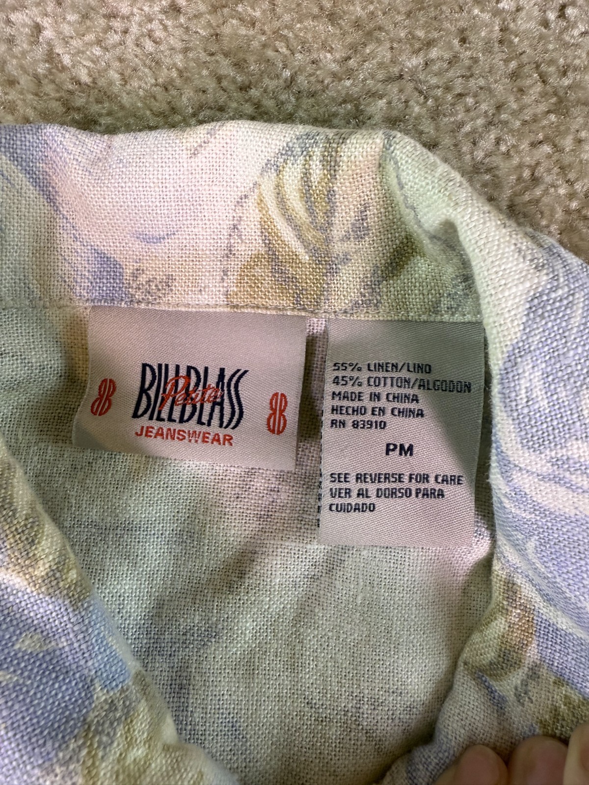 Bill Blass Jean Jacket Size PM Medium Linen Blend Floral Print Pastel Blue D488