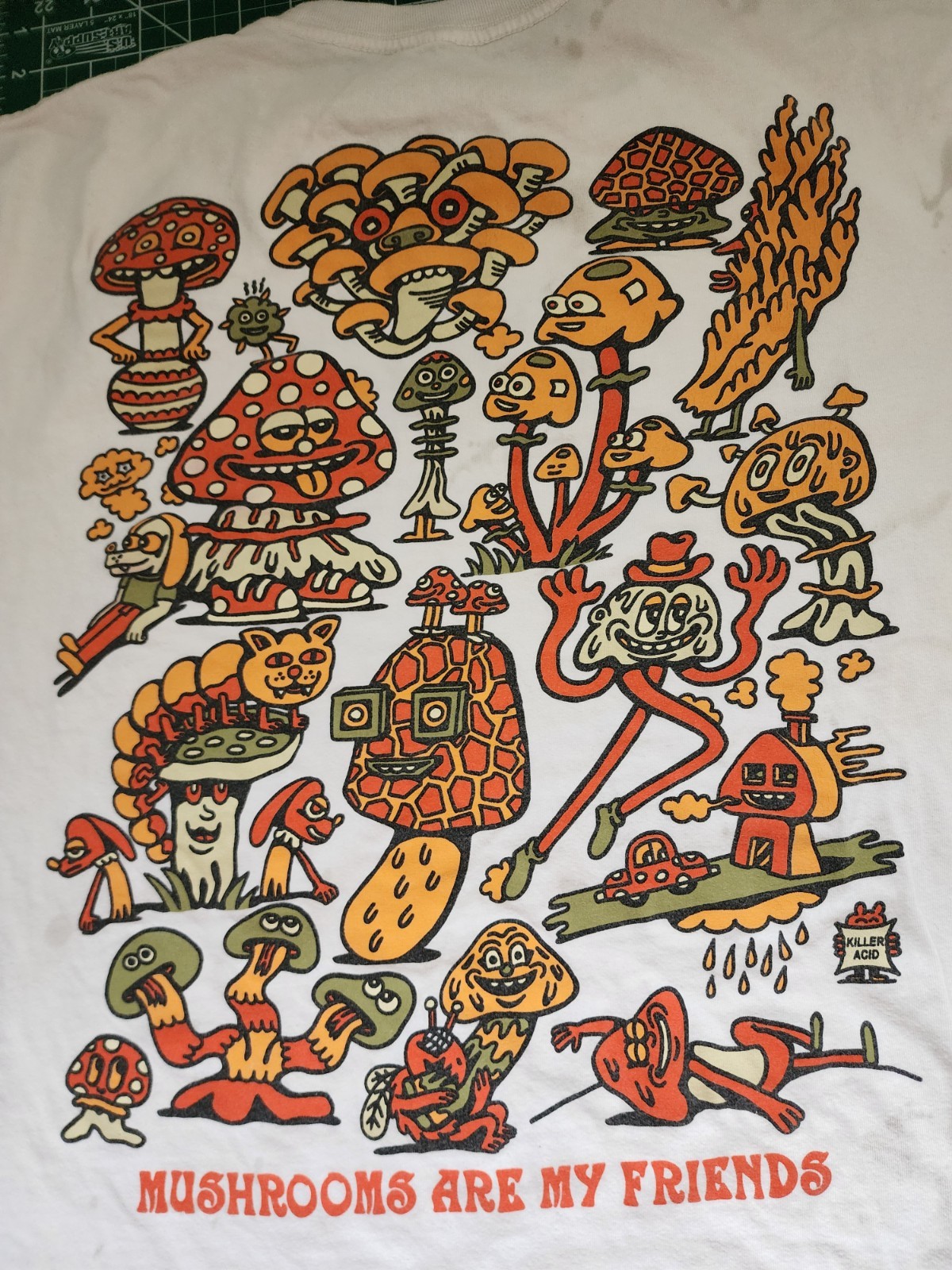 Killer Acid Art Shirt Size Large Mushroom White Surreal Psychedelic Limited