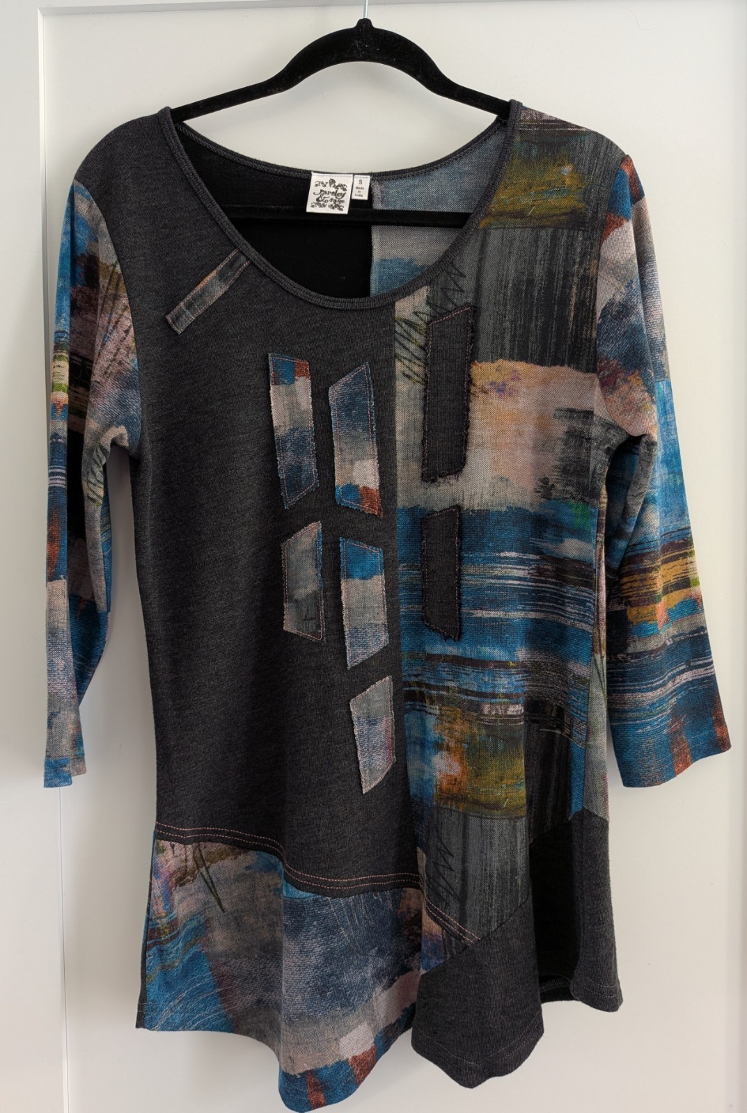 Parsley & Sage Tunic Top Blouse Artsy Patchwork Boho Lagenlook Mixed Media Small