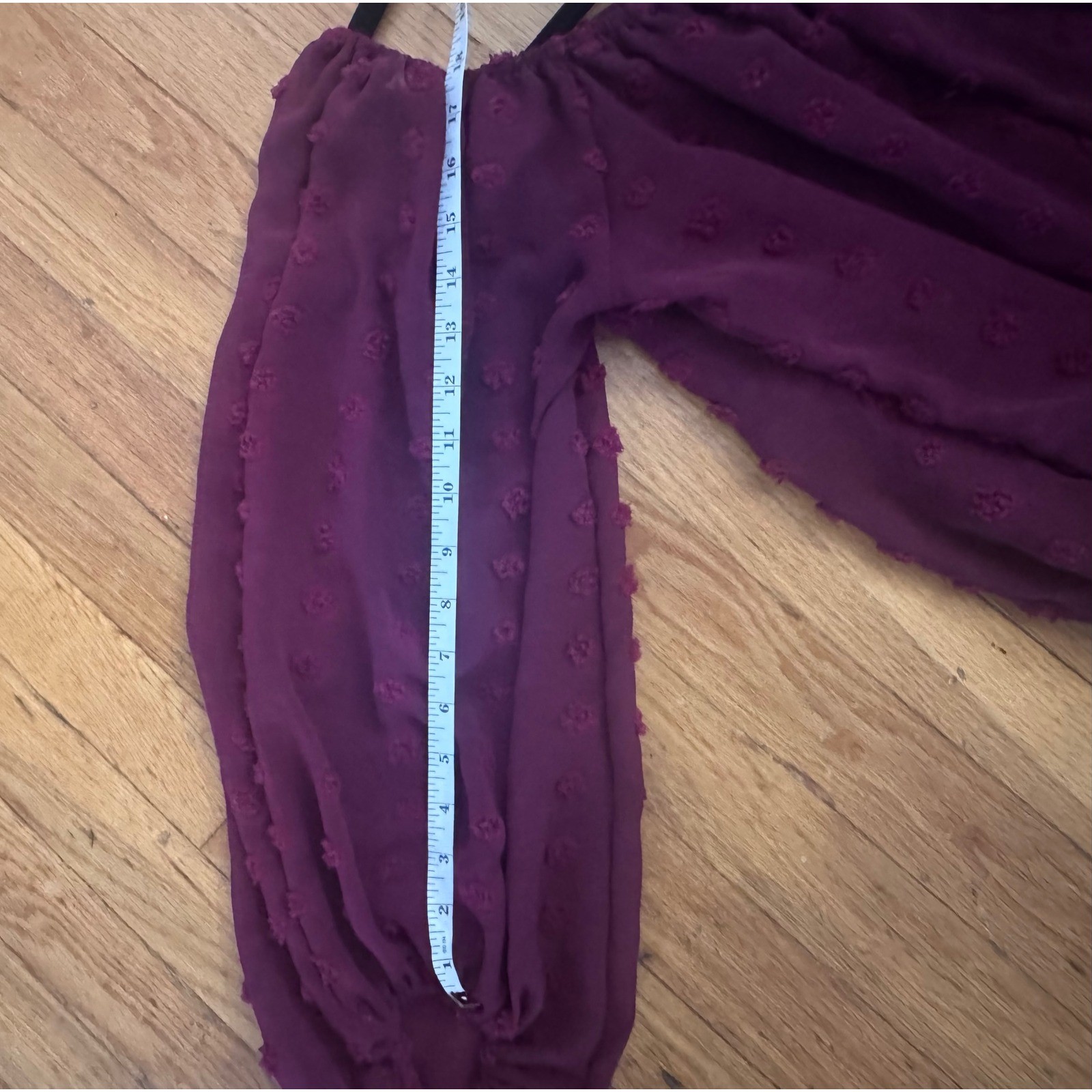 HYFVE Burgundy Swiss Dot Off Shoulder Blouse Long Puff Sleeve Crop Top Small