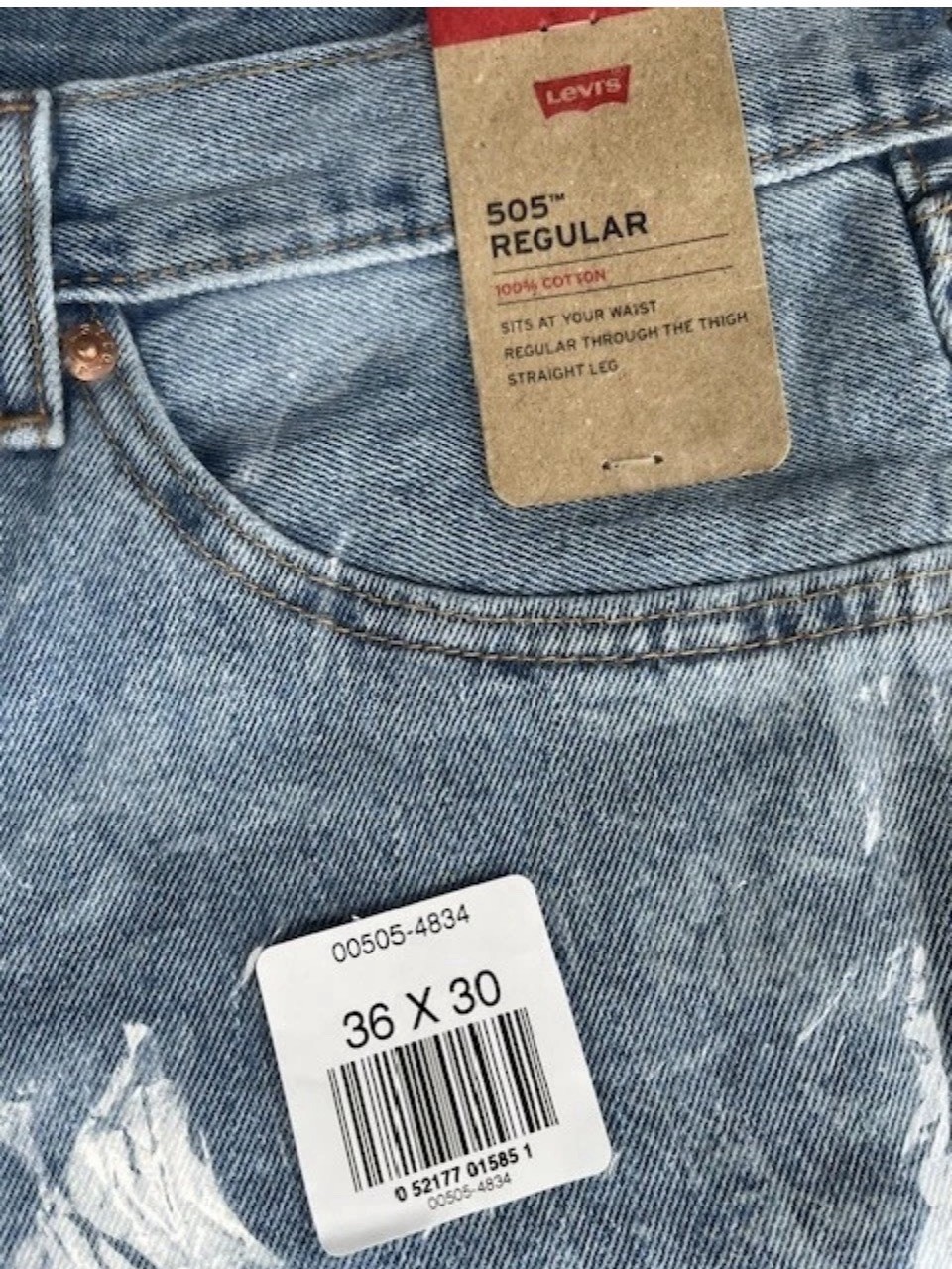 Levi’s® 505® Men’s Regular Fit Jeans Light-Stonewash, 36W x 30L. NEW SEALED!!!