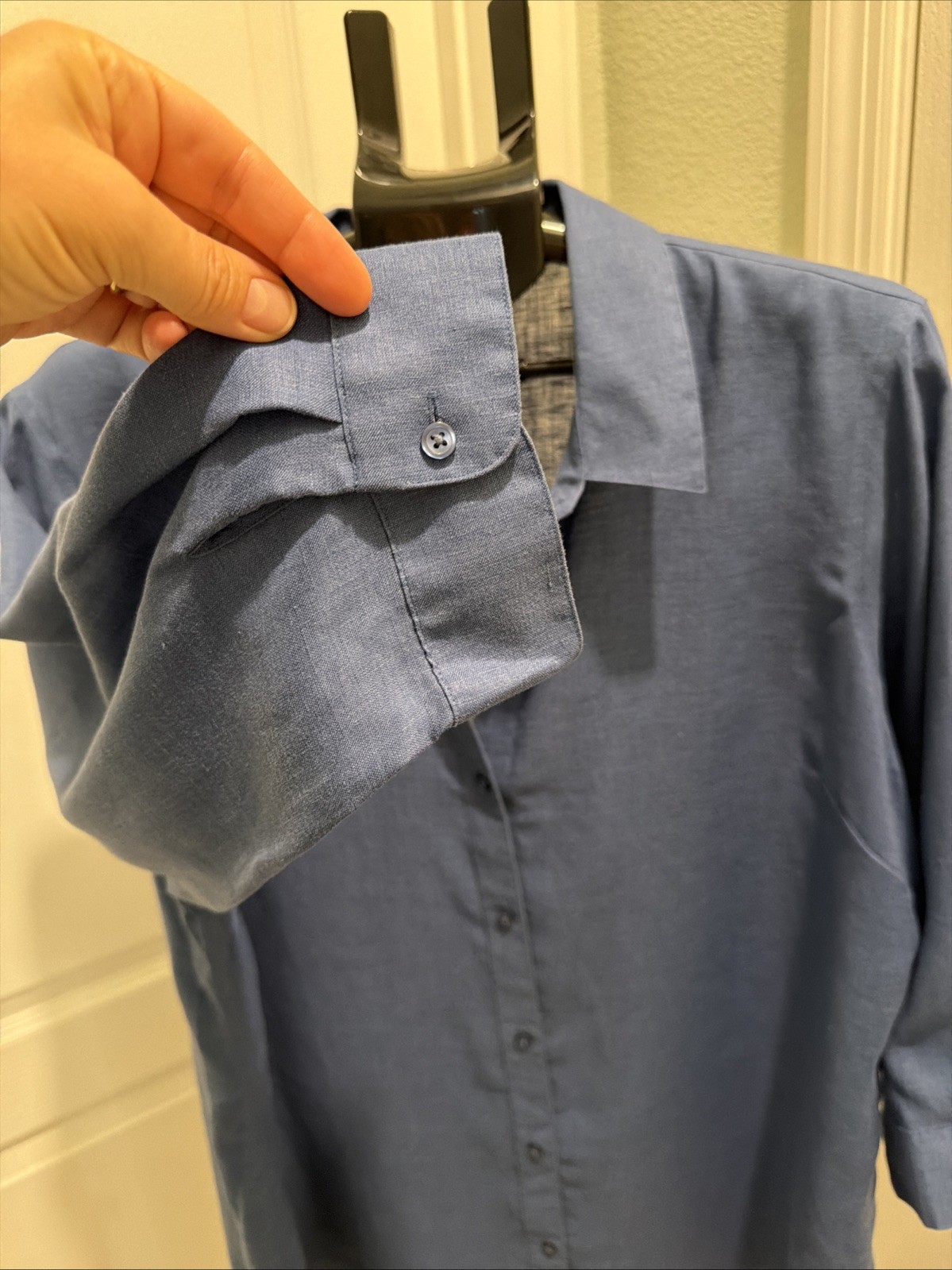 New Coldwater Creek Womens 100% Linen Button Up Shirt XL Blue Minimalist Coastal