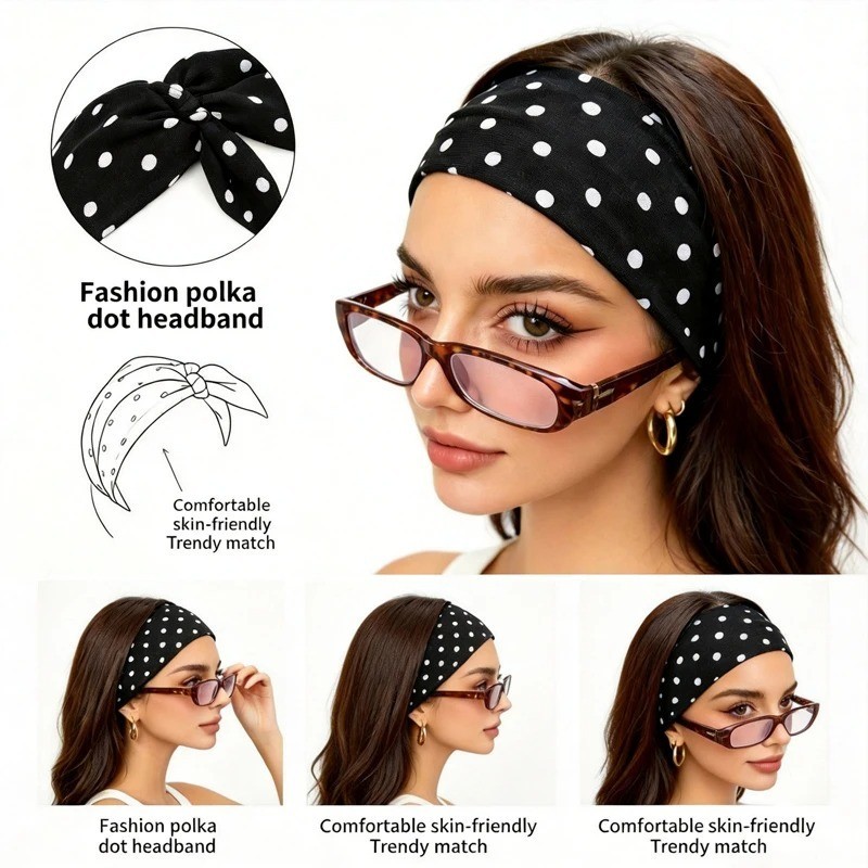 Polka Dot Headband Women Wide sweatband Hair Band Non Slip Hair Accessory