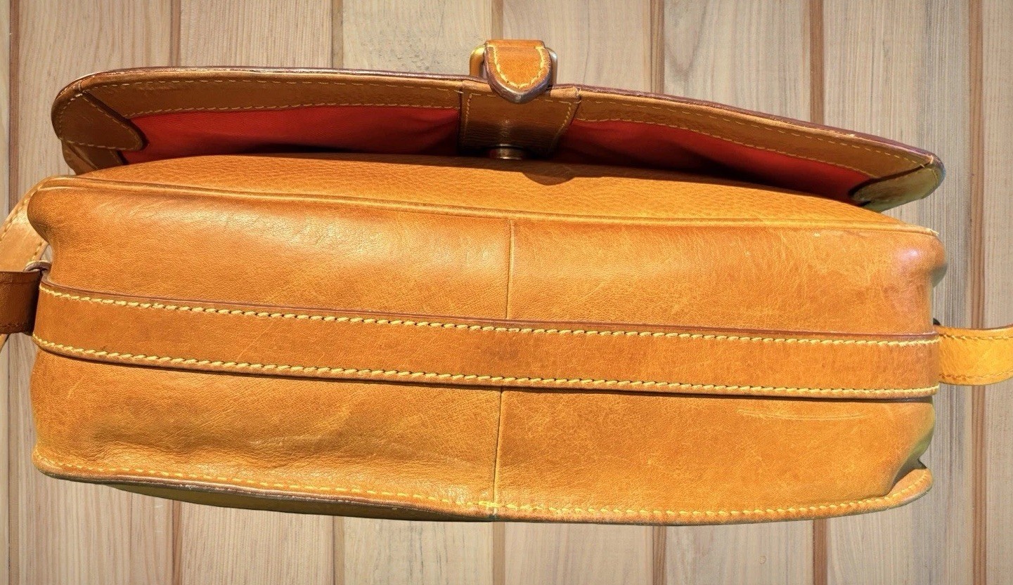 Dooney Bourke Brown Florentine Vacchetta Leather Saddle Messenger Shoulder Bag