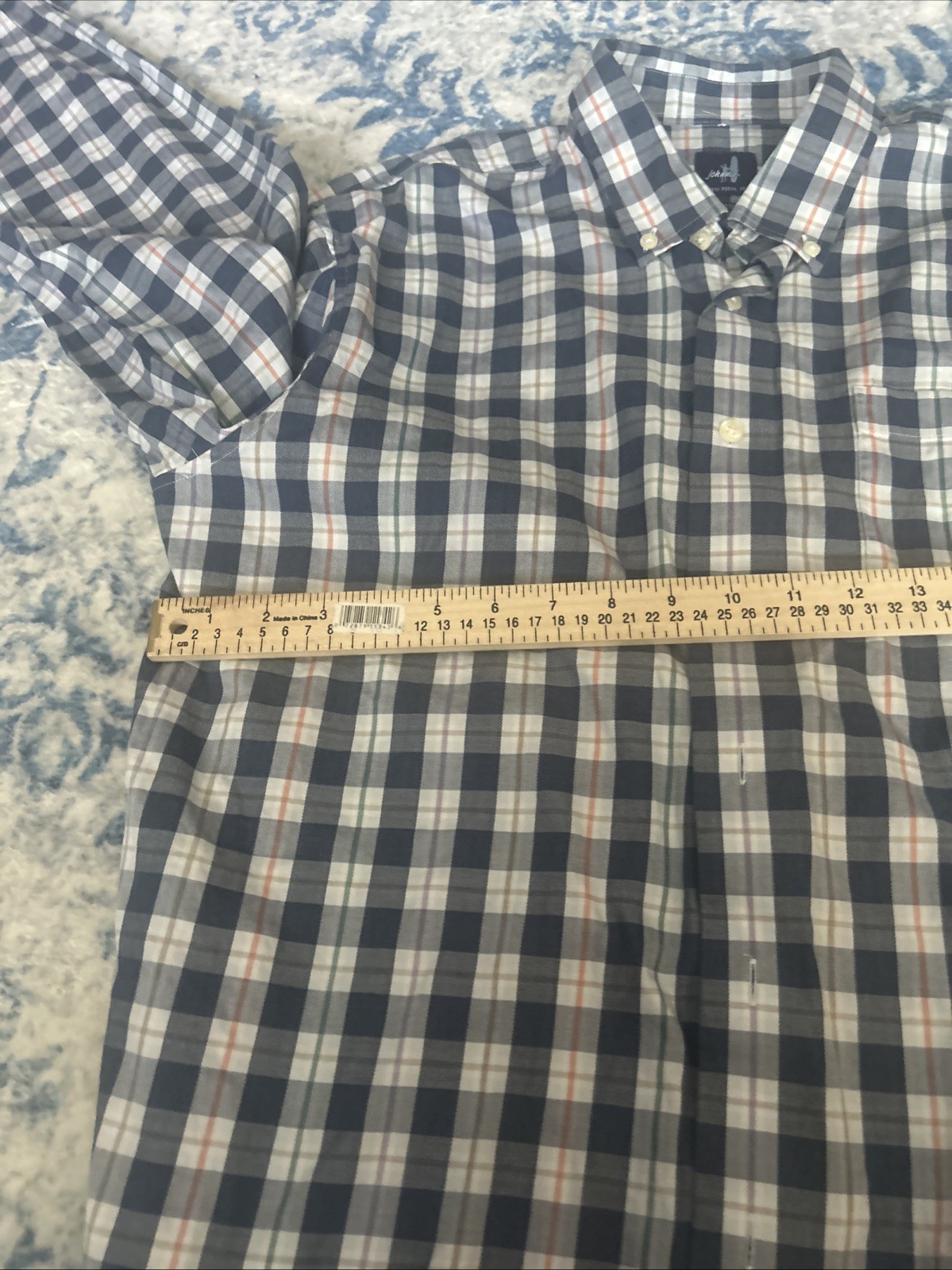 Johnnie-O Mens Large Brown Gingham Check Button Down Cotton Shirt Long Sleeve