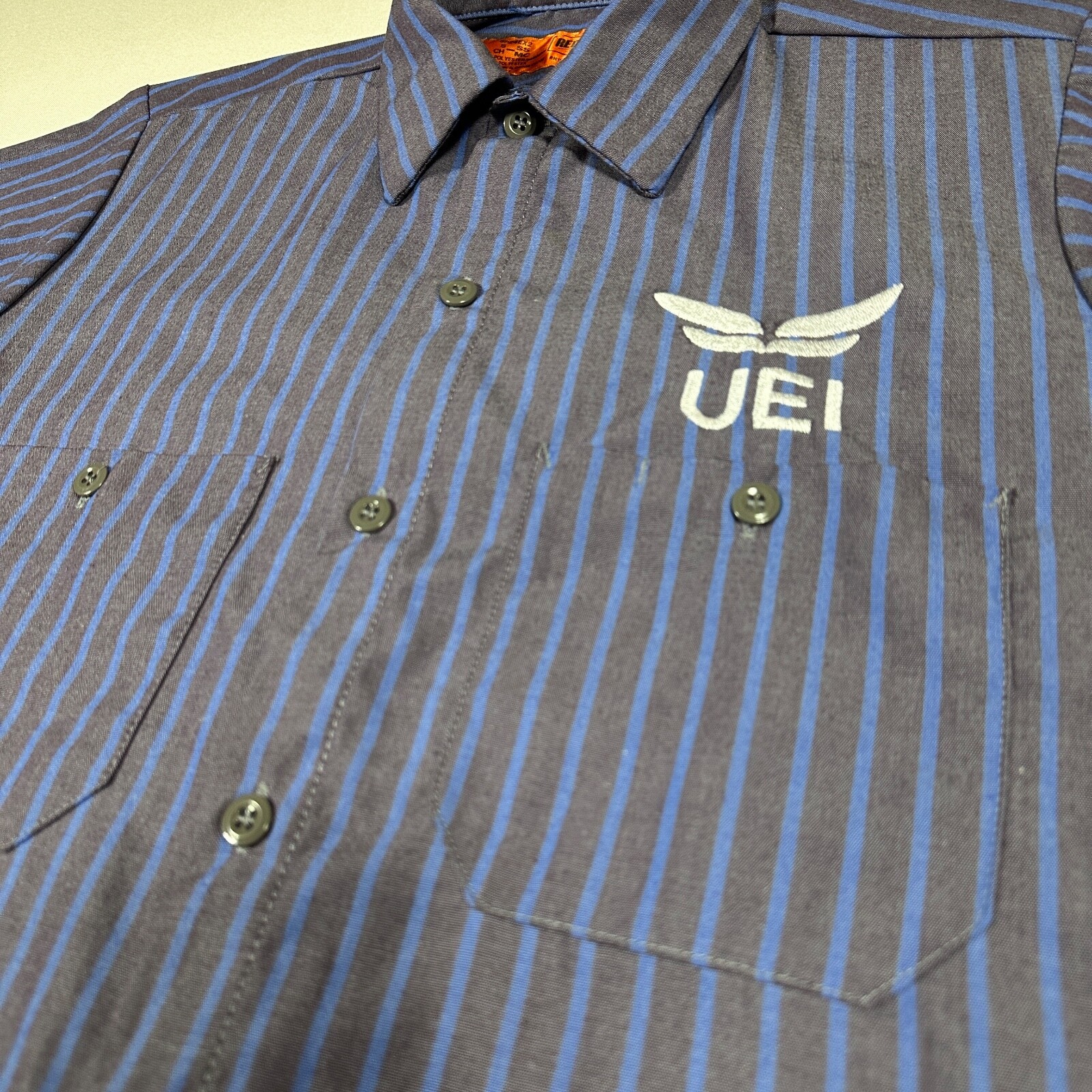 Red Kap UEI Men’s Work Shirt Short Sleeve Industrial Stripe Button Front