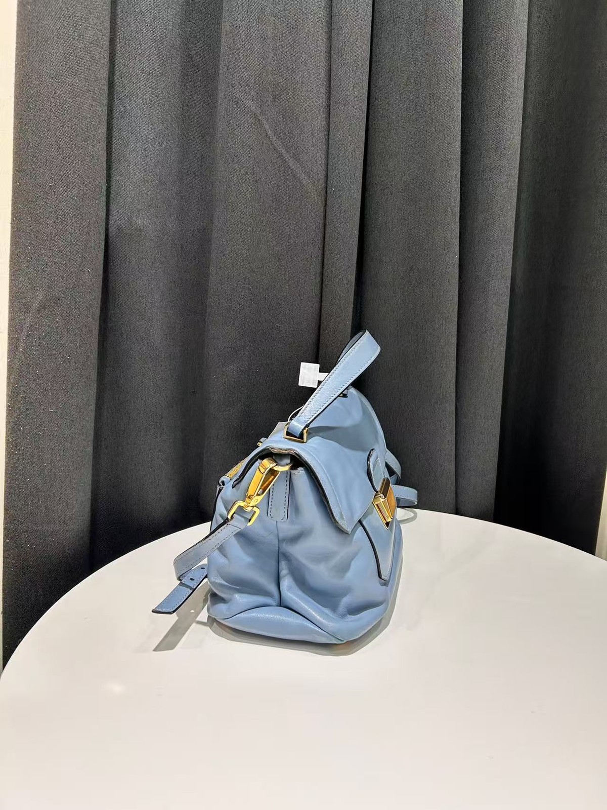 Miu Miu Crossbody Satchel Light Blue Lambskin Leather Italy