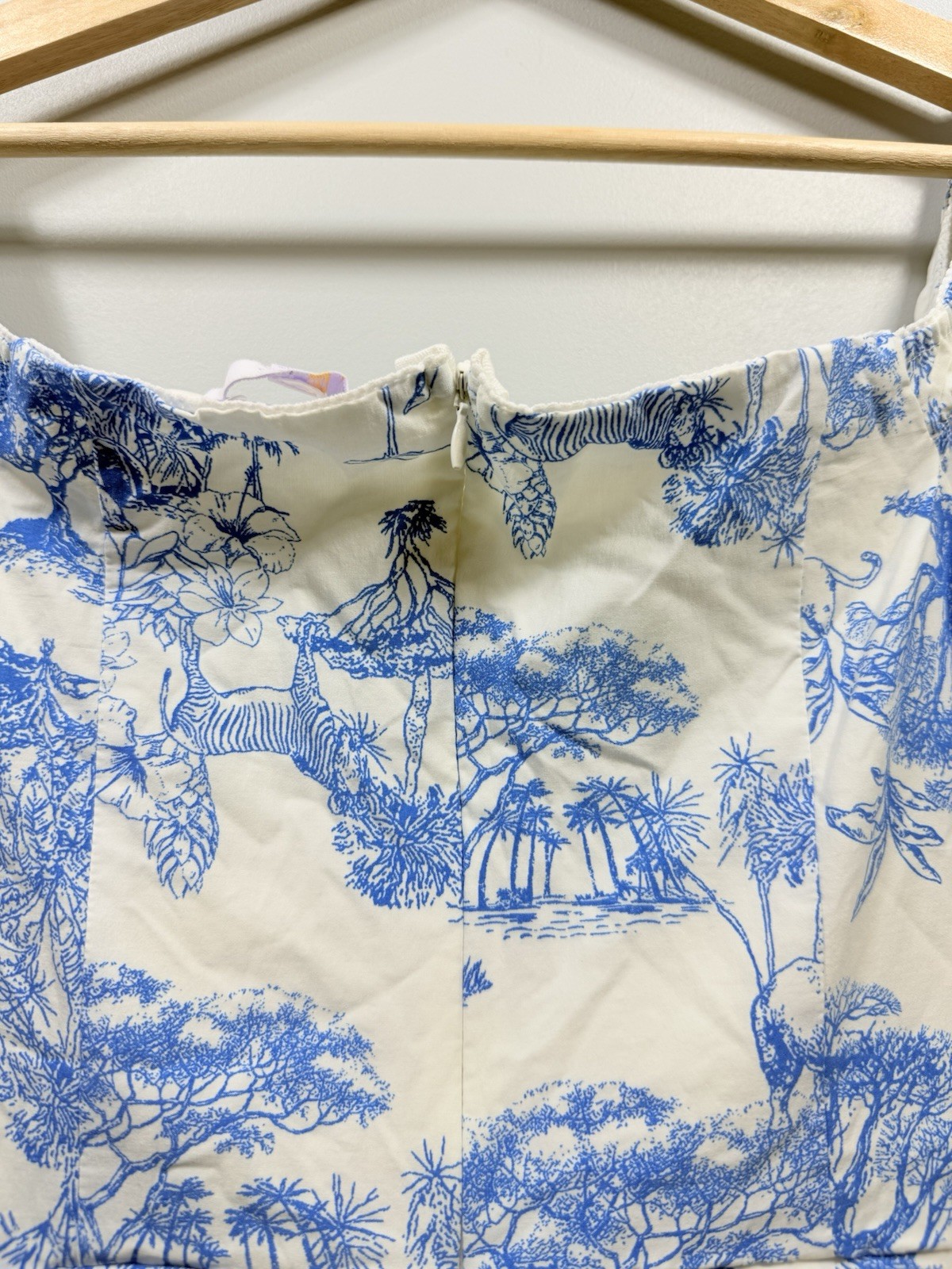 Iris White/Blue Safari Animal Print Square Neck Strappy Mini Dress Women’s L