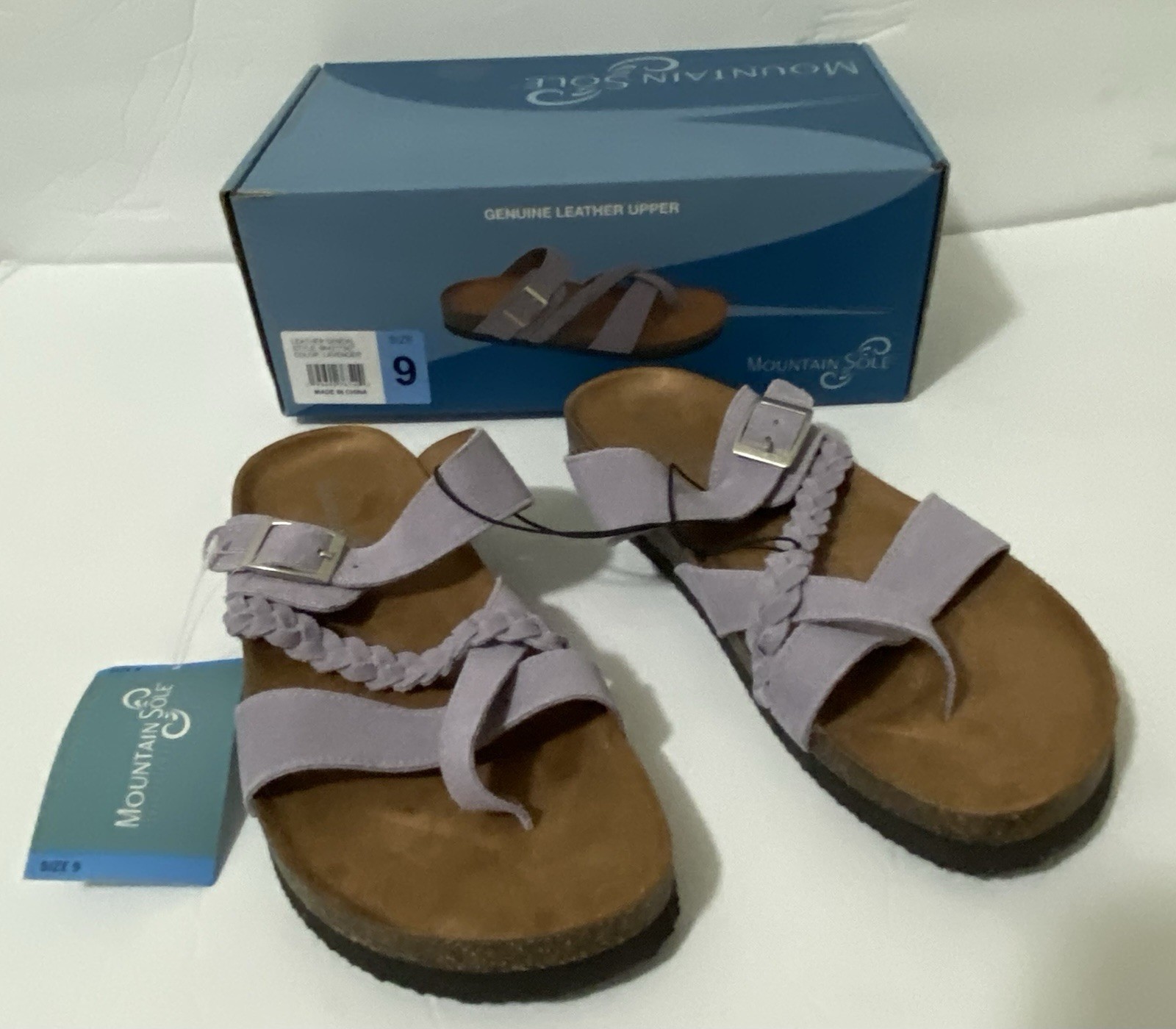 Mountain Sole Women’s Leather Sandals Lavender Adj Strap Braid Strap Size 9 BNIB