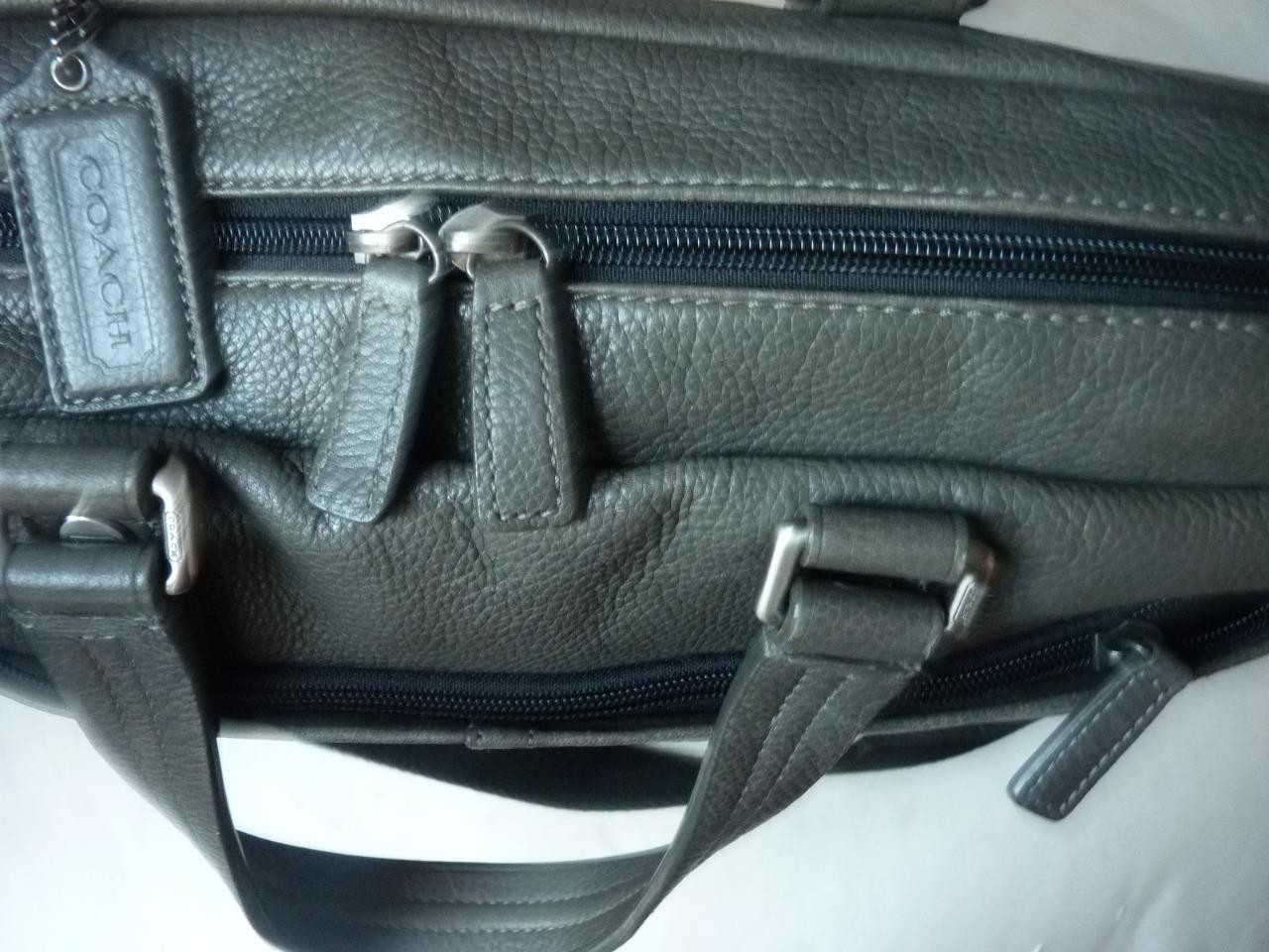 COACH Camden F70354 Gray Pebbled Leather Commuter Business Brief Case Laptop Bag