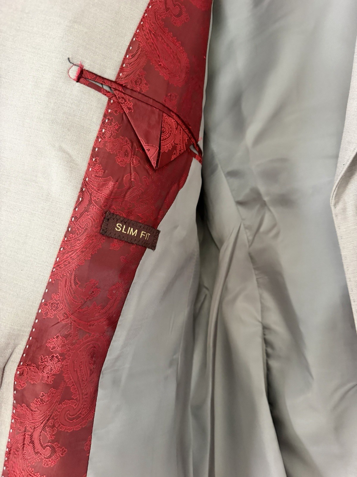 Cennes Des Graoom Indochino Slim Fit Double Breasted Taupe Suit Size 40R x 34W