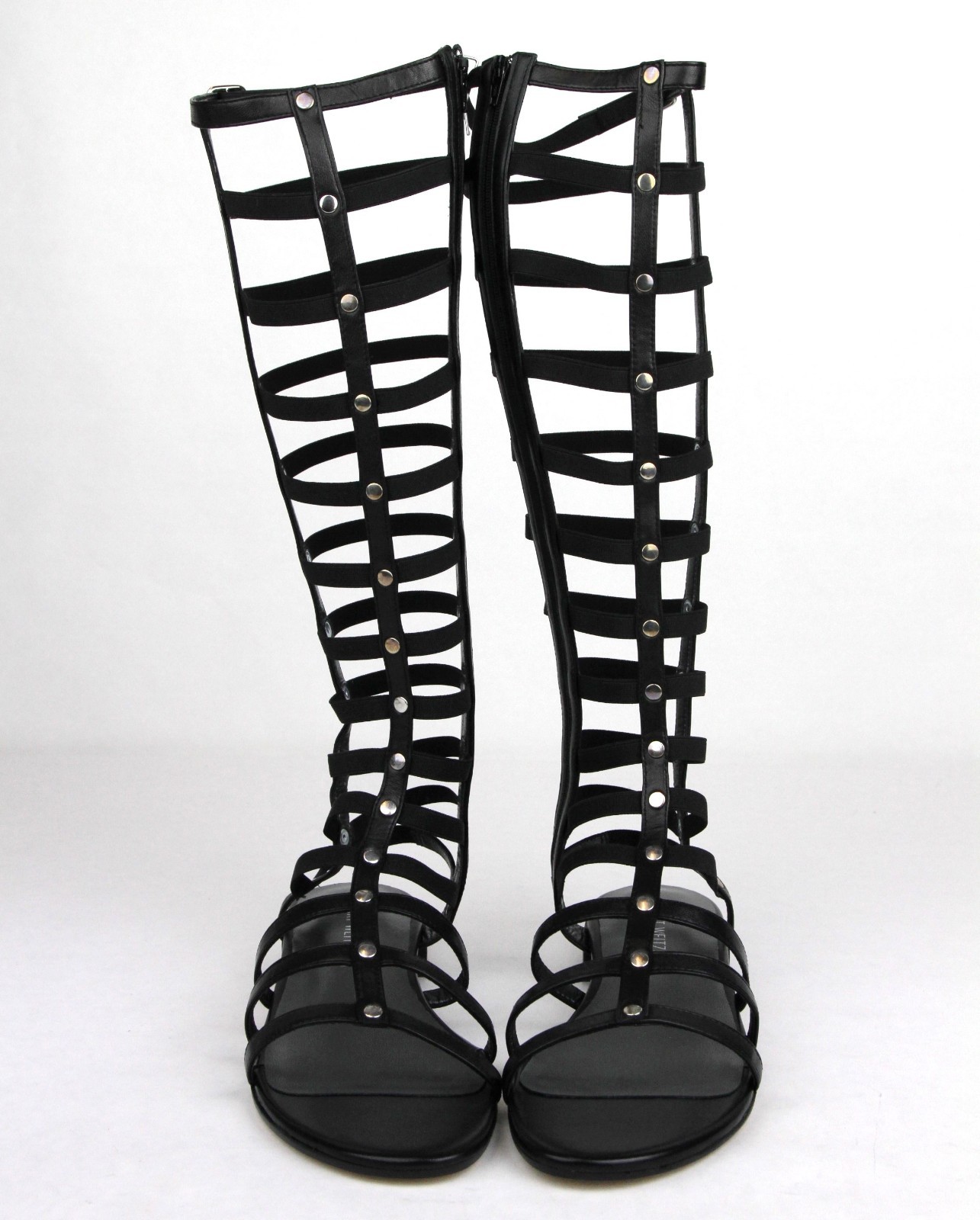 $525 New Stuart Weitzman Black Nappa Leather Elastic Stretch Gladiator Boots
