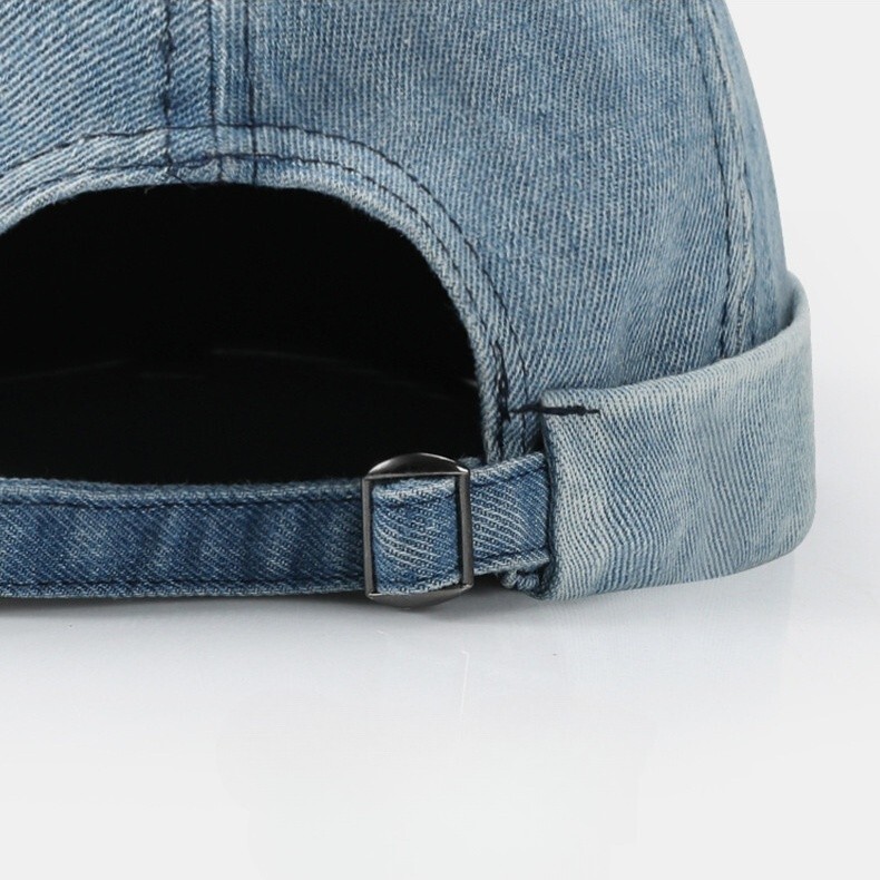 Men Denim Retro Brimless Hat Skull cap Sailor Cap Beanie Rolled Cuff Adjustable