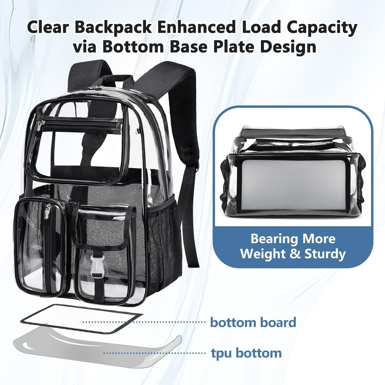 Heavy Duty Clear Backpack 16x11x5 TPU Stadium See Through Bookbag Grey