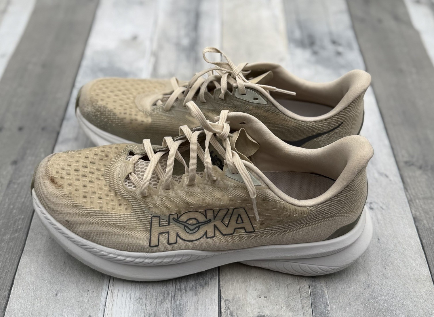 HOKA Mach 6 Oat Milk Barley Beige Running Shoes Men’s Size 12.5 D 1147790-OKB