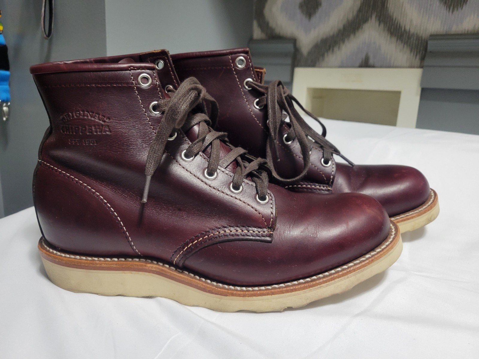 Chippewa Original Boots 6″ Cordovan Red Leather Mens 8.5 1901M16 Service USA