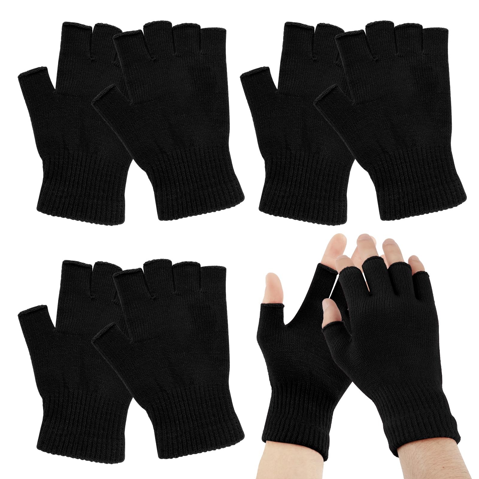 4 Pairs Winter Alpaca Wool Fingerless Gloves Men’s Knitted Half Finger Mitten
