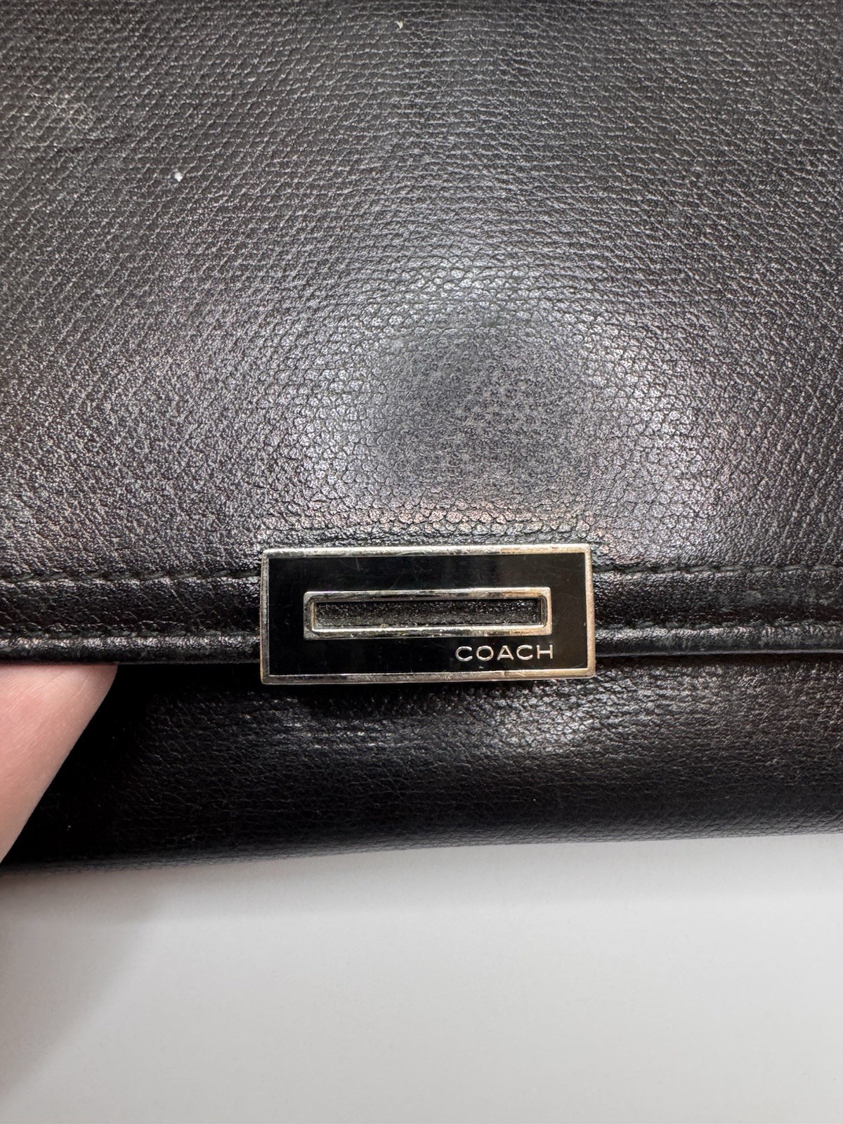 Vintage Coach Black Tri-Fold Clutch Wallet Organizer, Snap & Zip Coin Pocket