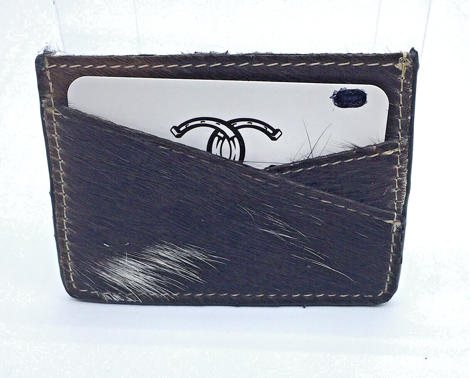 Countryside Brown White Cowhide Leather Fur Credit Card ID Holder Wallet New